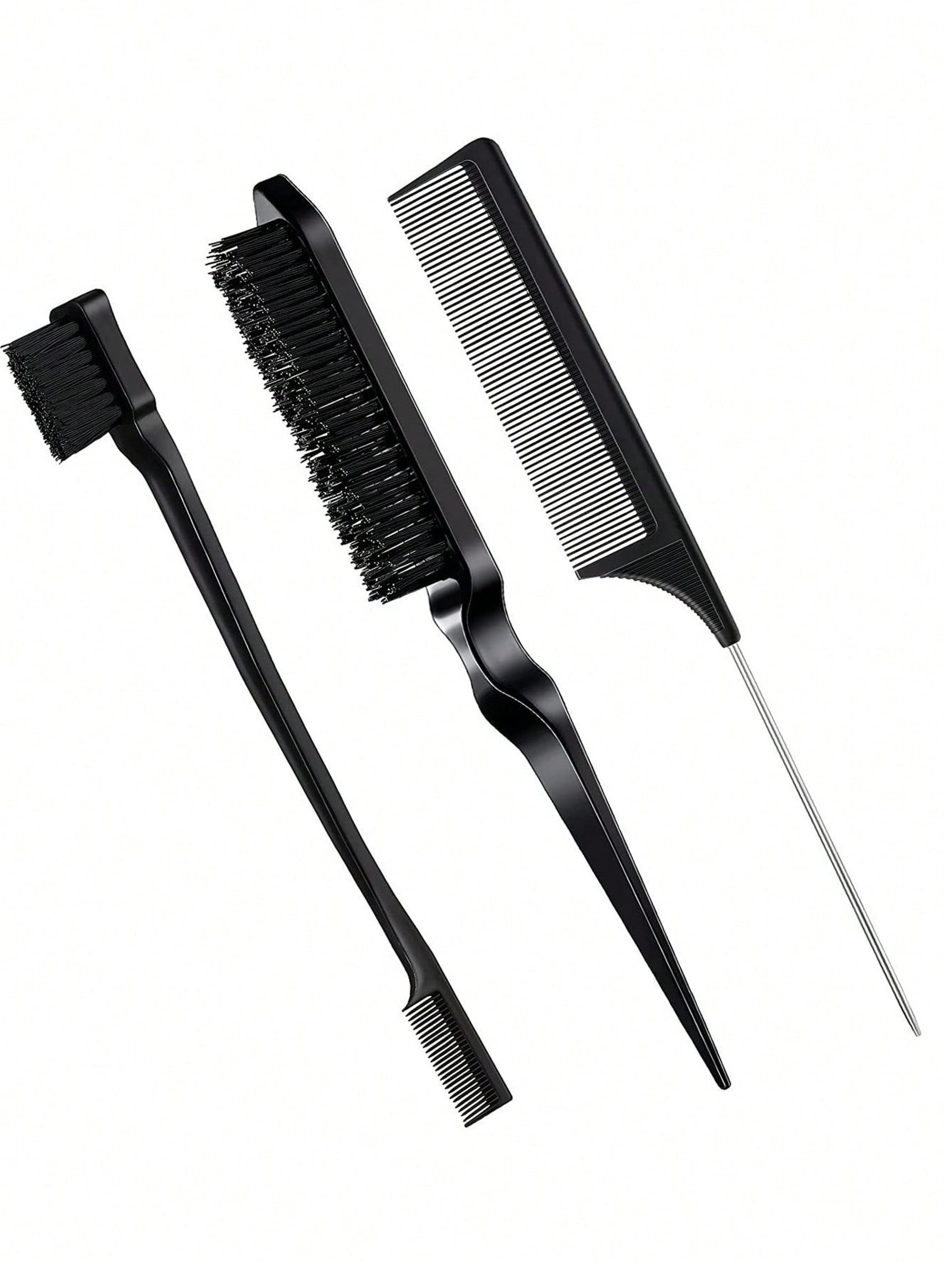 professional hair styling comb set for wigs includes mouse tail comb, edge brush, and triple tear hair brush