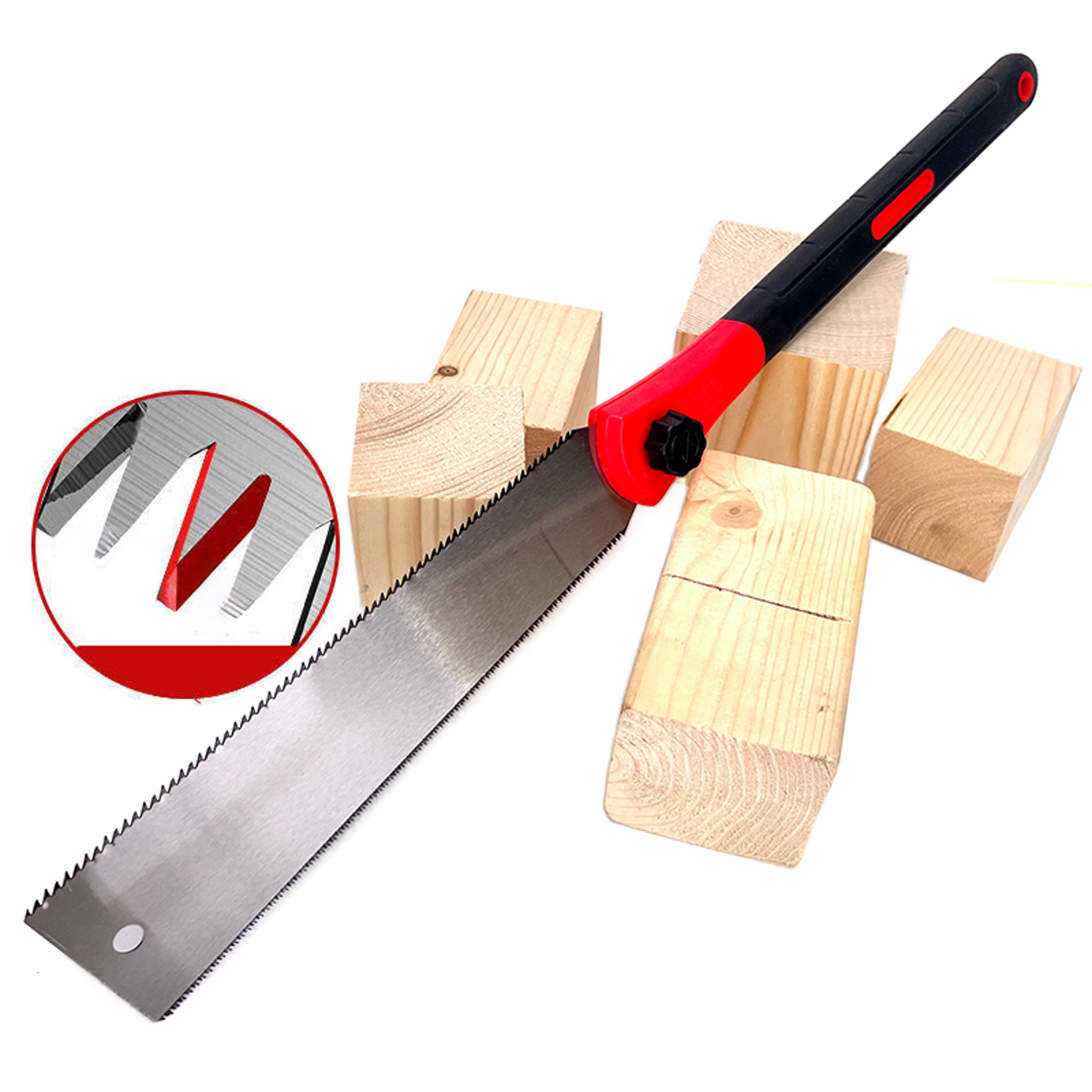 precision double bladed hand saw with long handle for woodworking