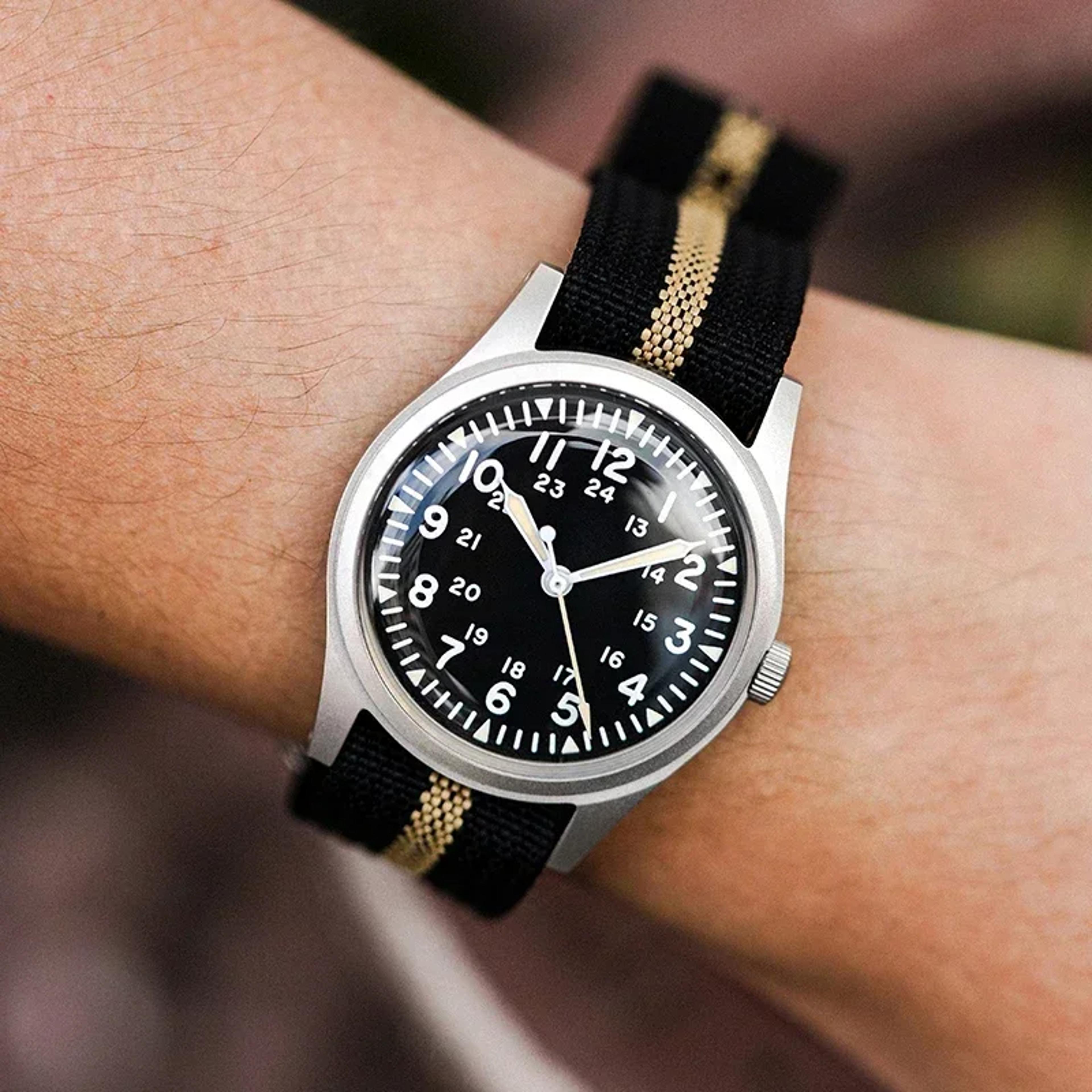 military mens vintage quartz watch stainless steel miyota movement mineral glass