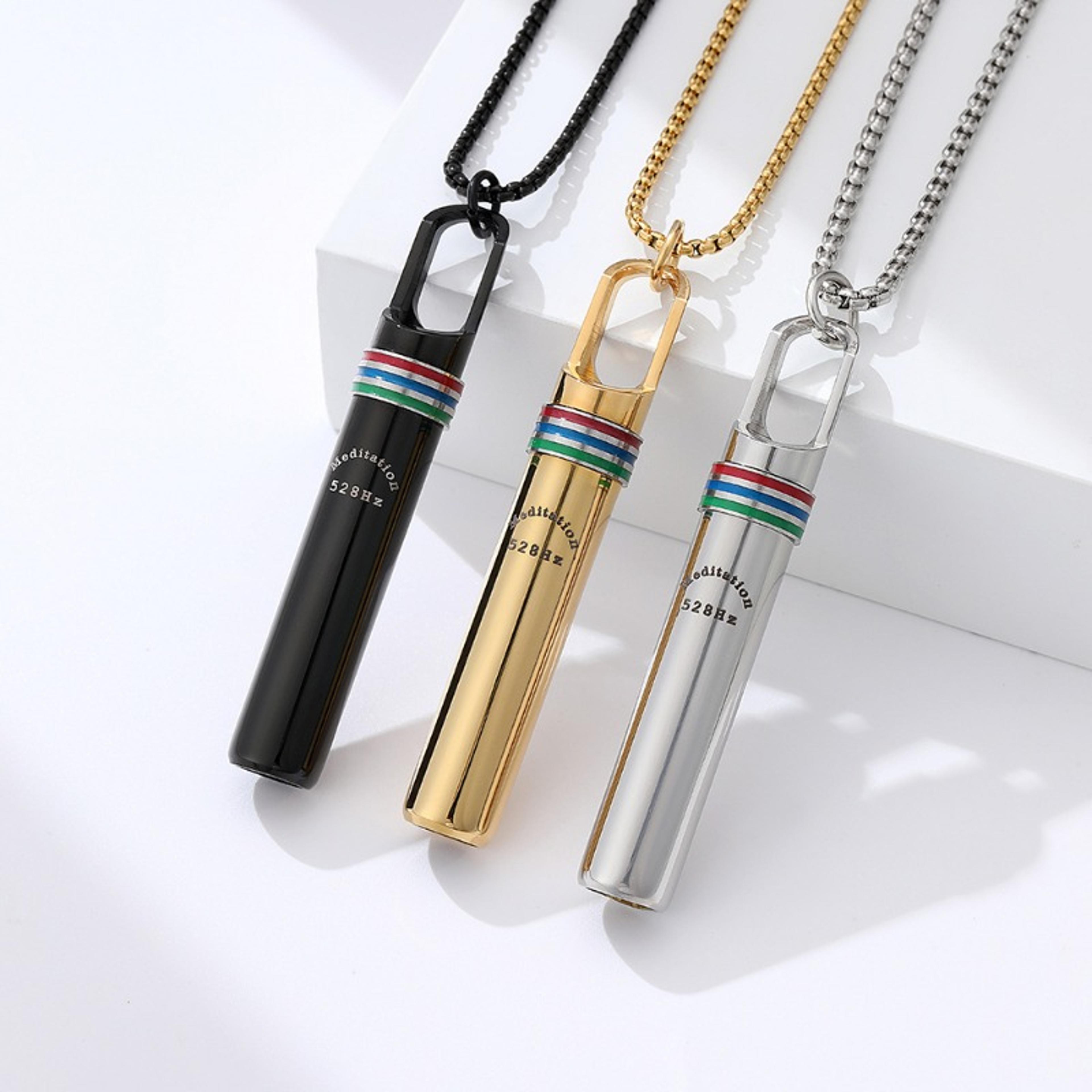 mindful breathing necklace stainless steel anxiety relief & meditation whistle pendant