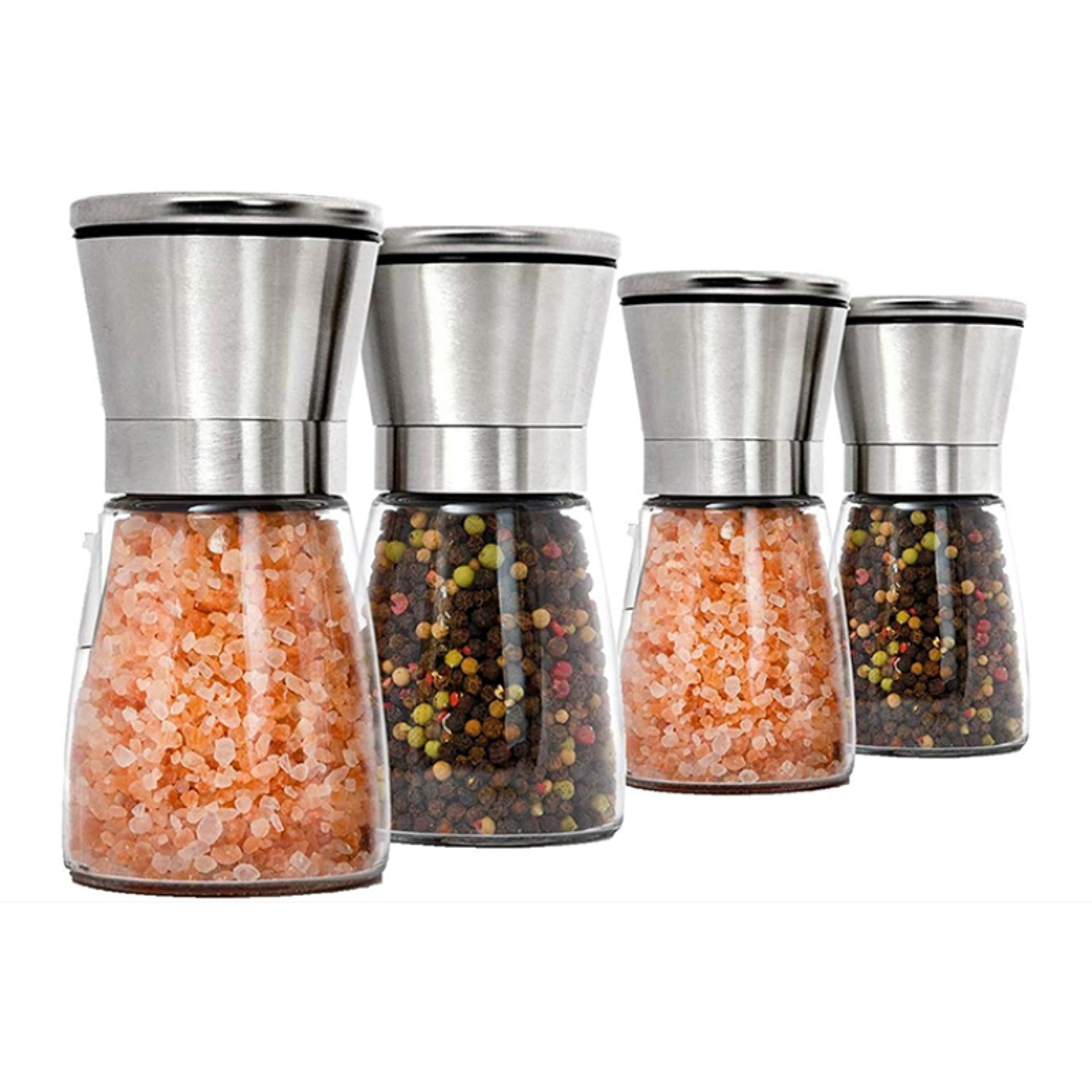 manual salt and pepper grinder set stainless steel spice mills for kitchen, adjustable coarseness, premium salt shaker