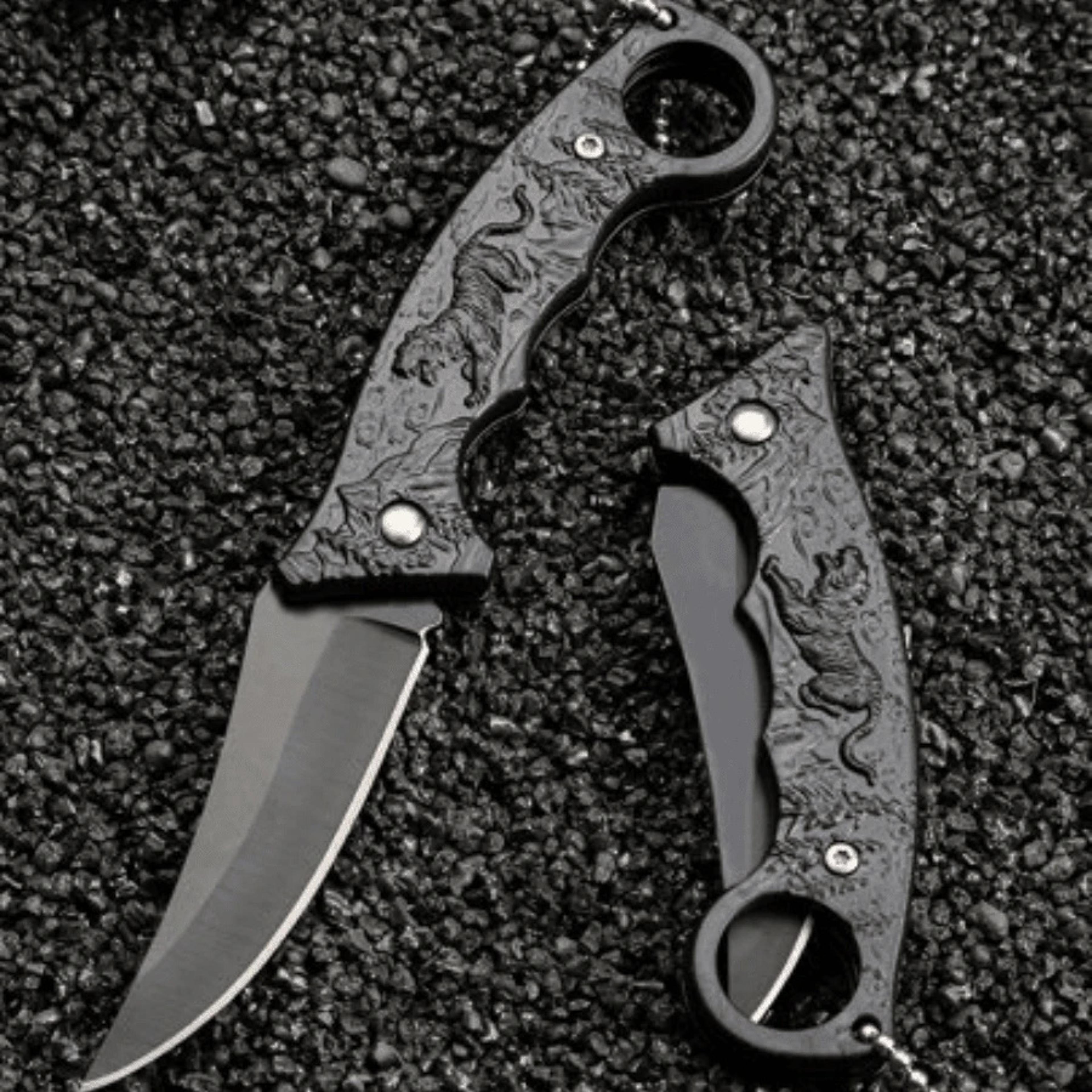 high-quality tiger motif folding knife steel blade, edc outdoor tool for camping, hiking & fishing