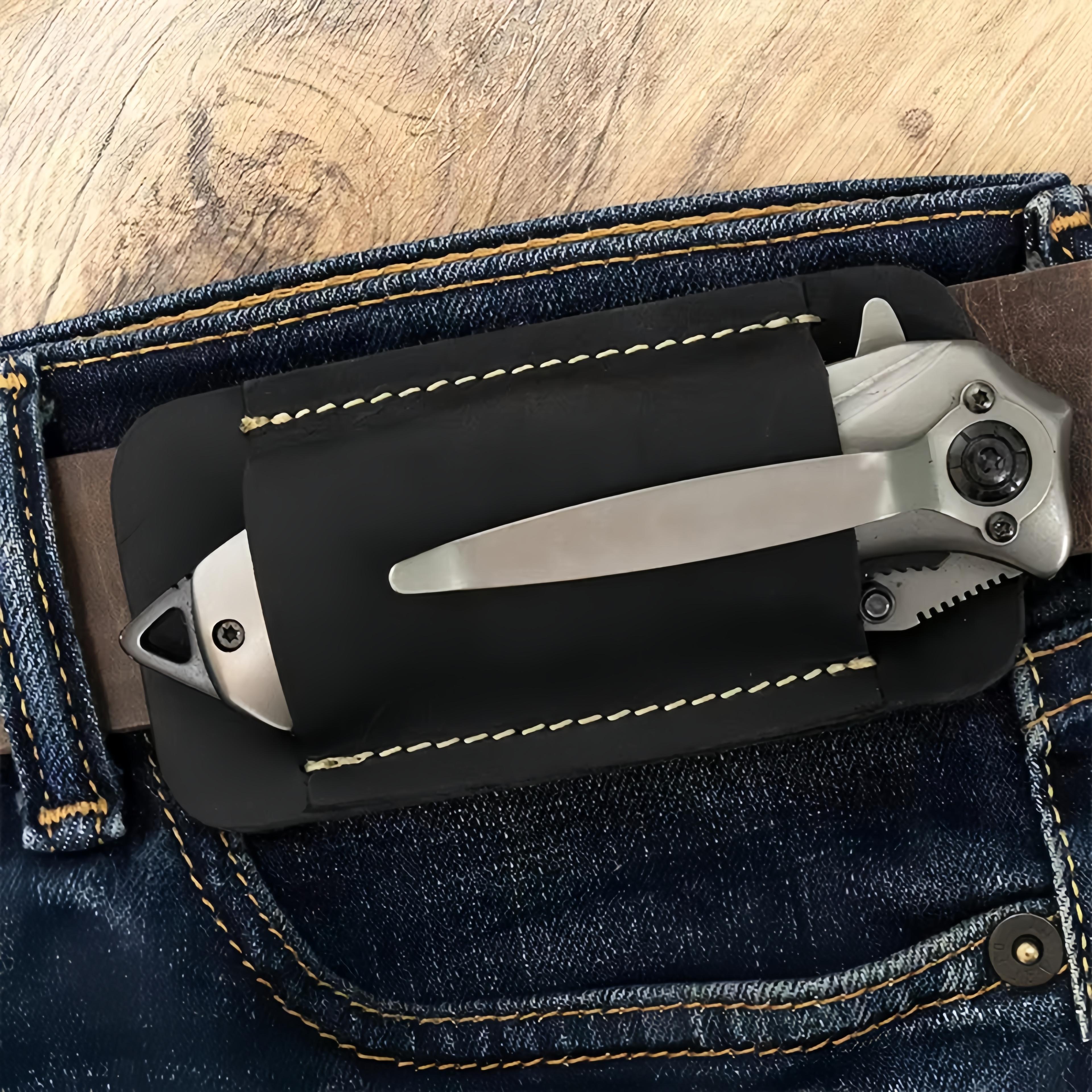 leather edc holster for pocket knife & flashlight outdoor carry gear