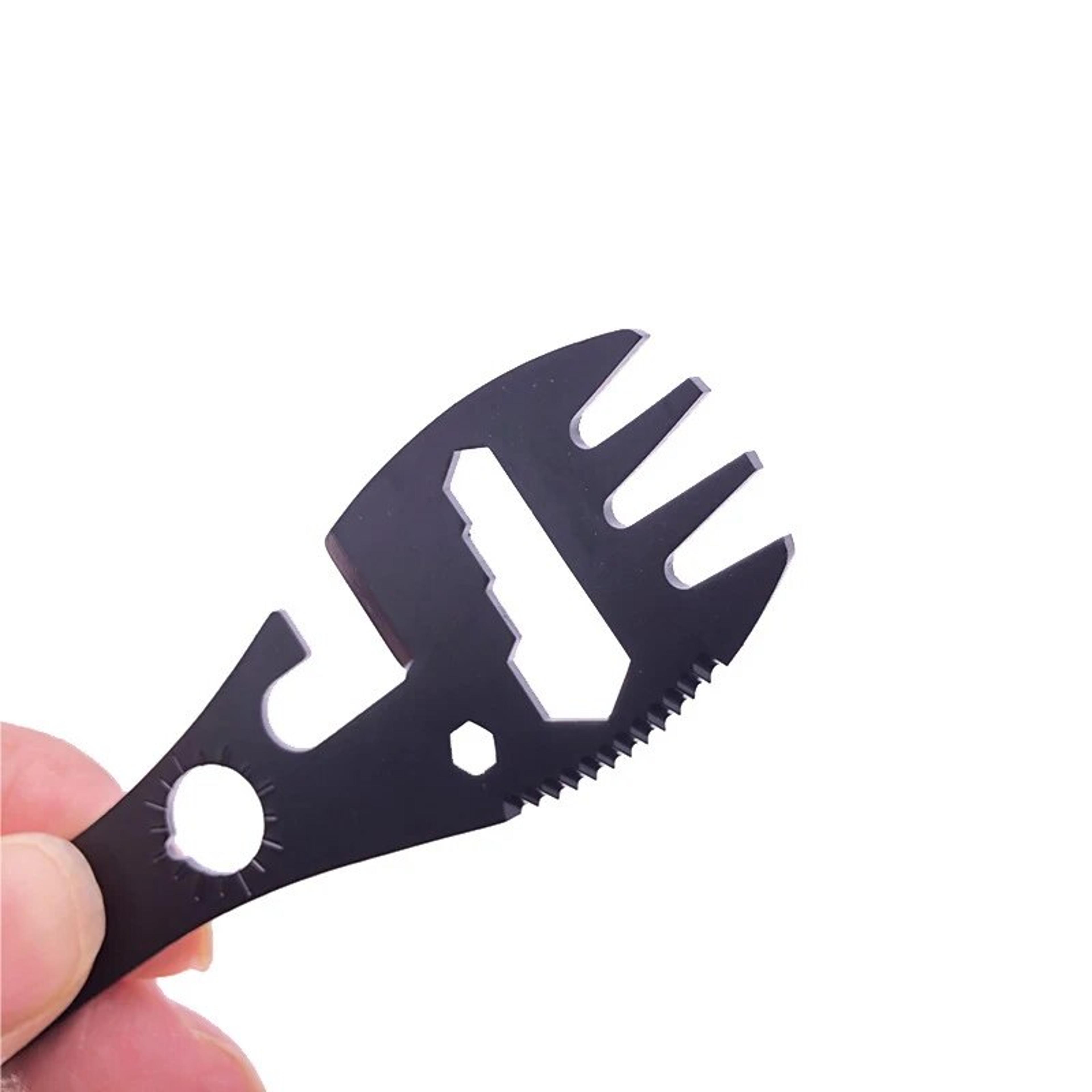 multifunctional camping survival tool set knife, spork, whistle & more