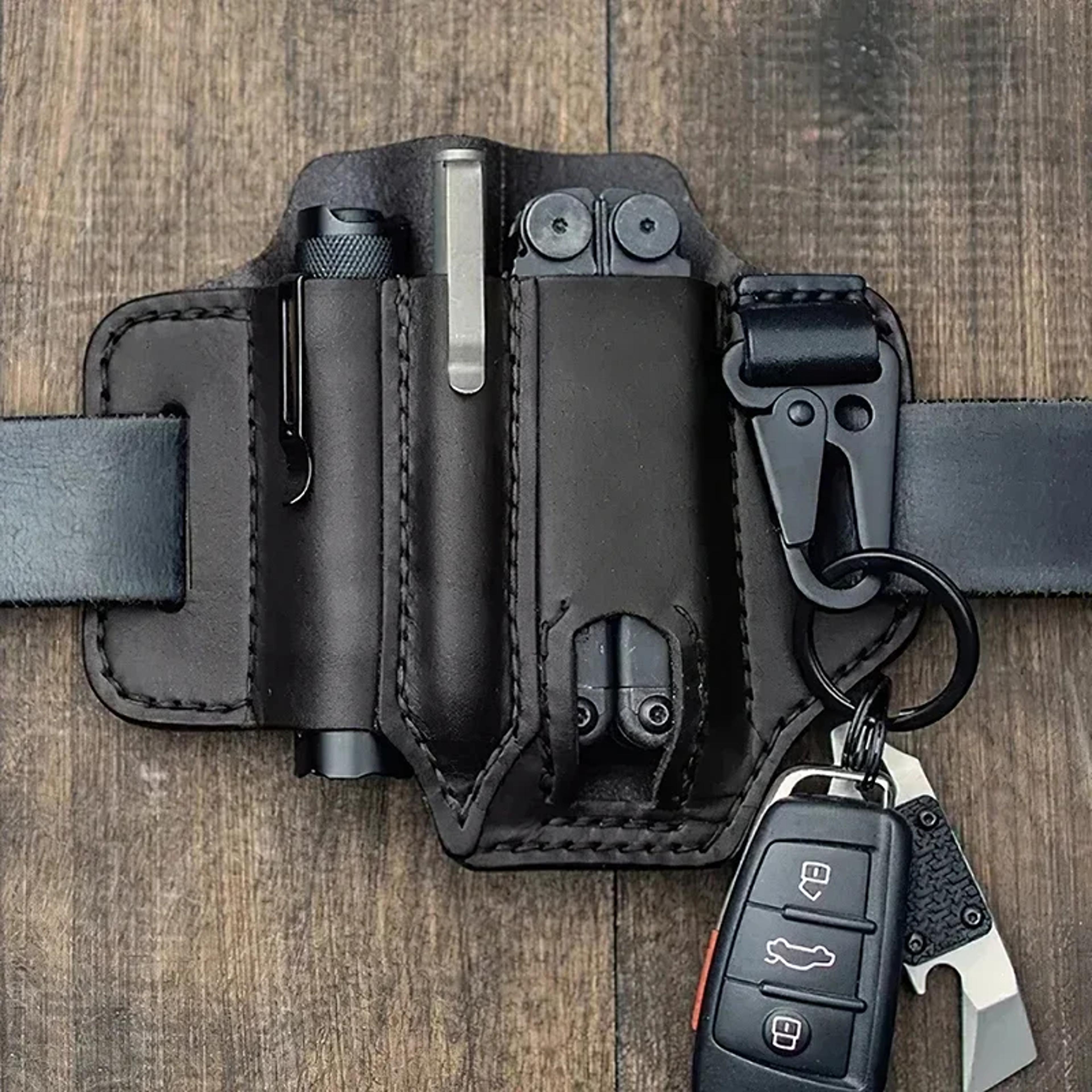 tactical leather waist bag portable multi-tool storage holster for outdoor camping, hunting, and hiking