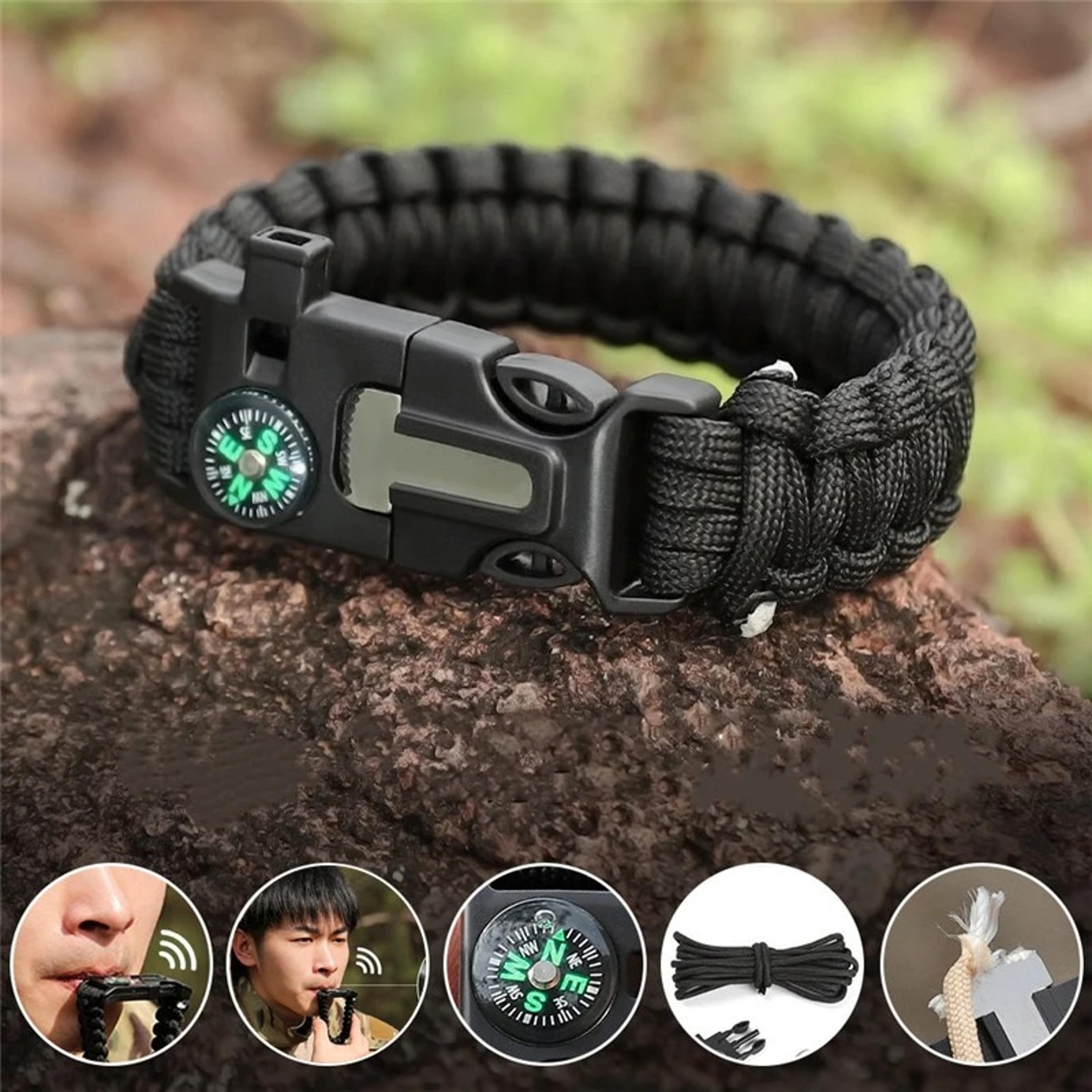 survival bracelet with compass & whistle multi-function tactical camping gear