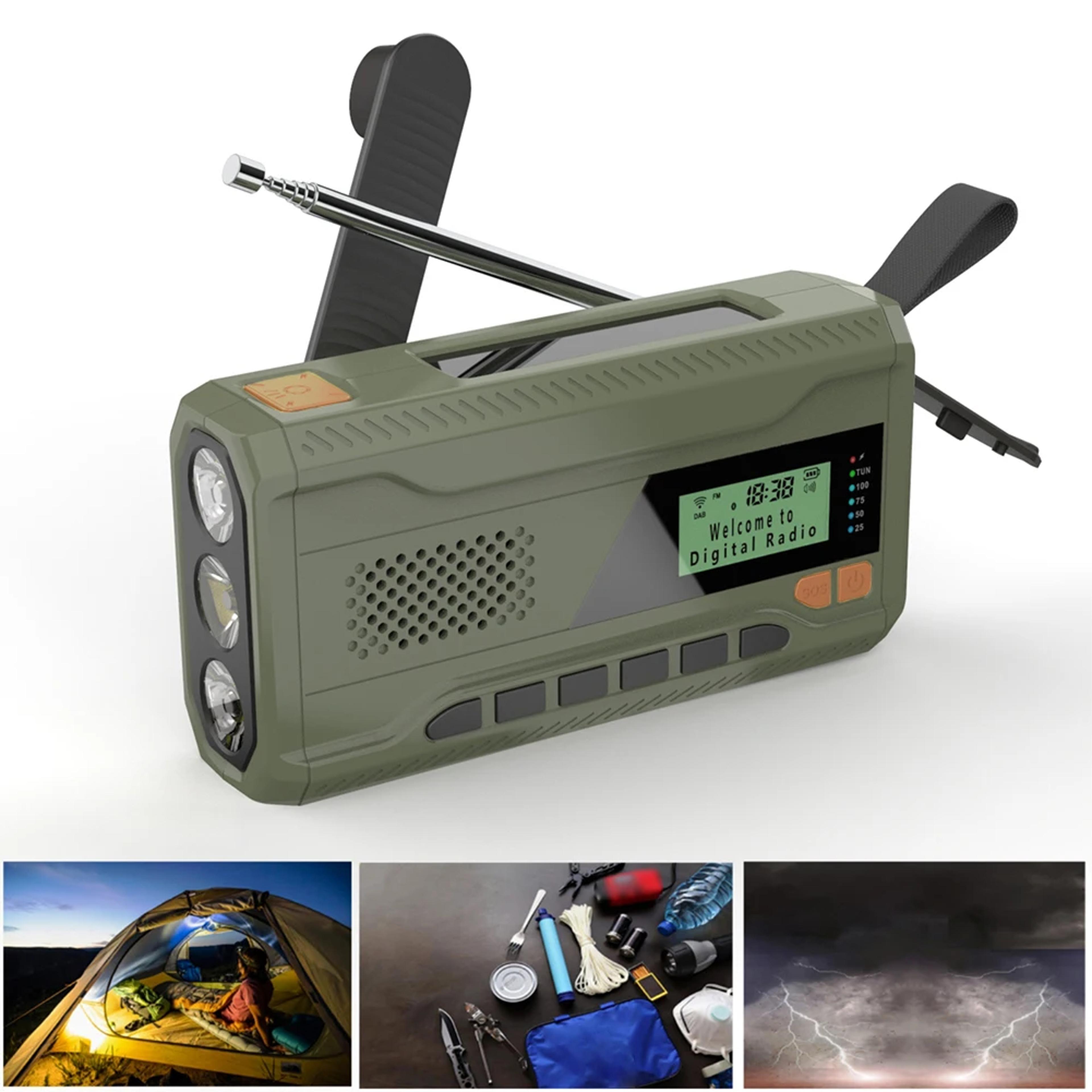 solar emergency radio with bluetooth, flashlight and hand crank