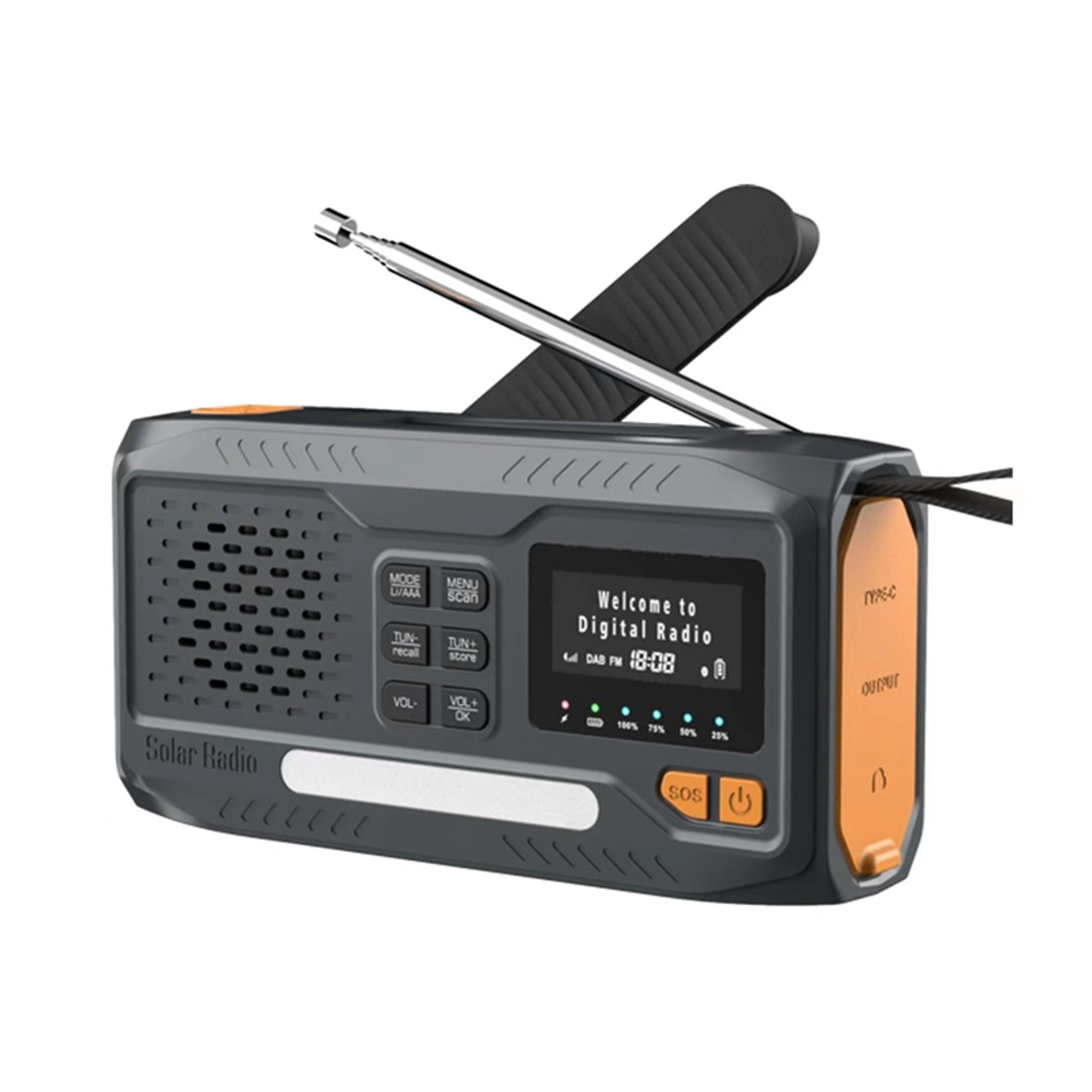 solar emergency radio with bluetooth, hand crank flashlight