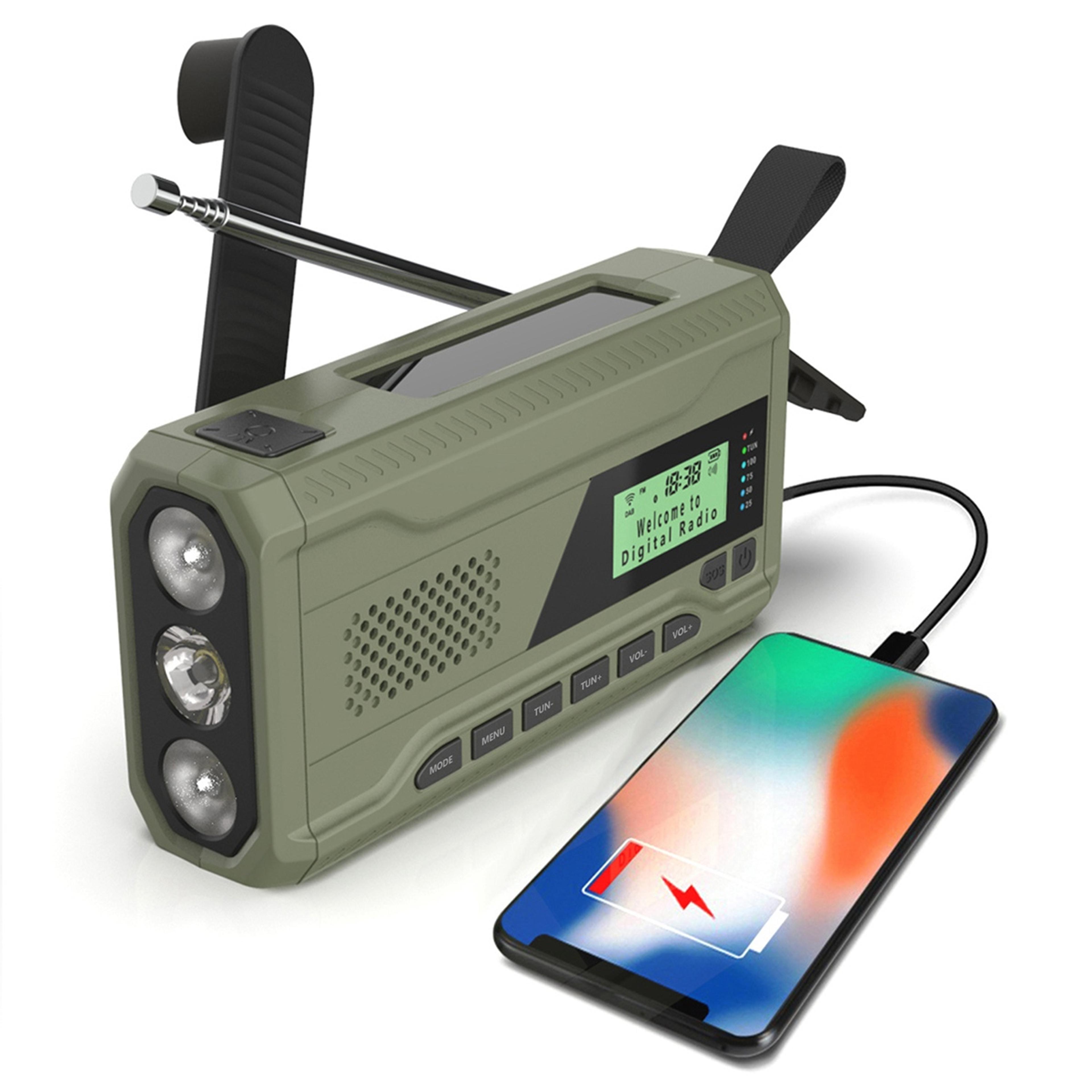 bluetooth emergency radio with solar & hand crank, battery portable outdoor survival radio