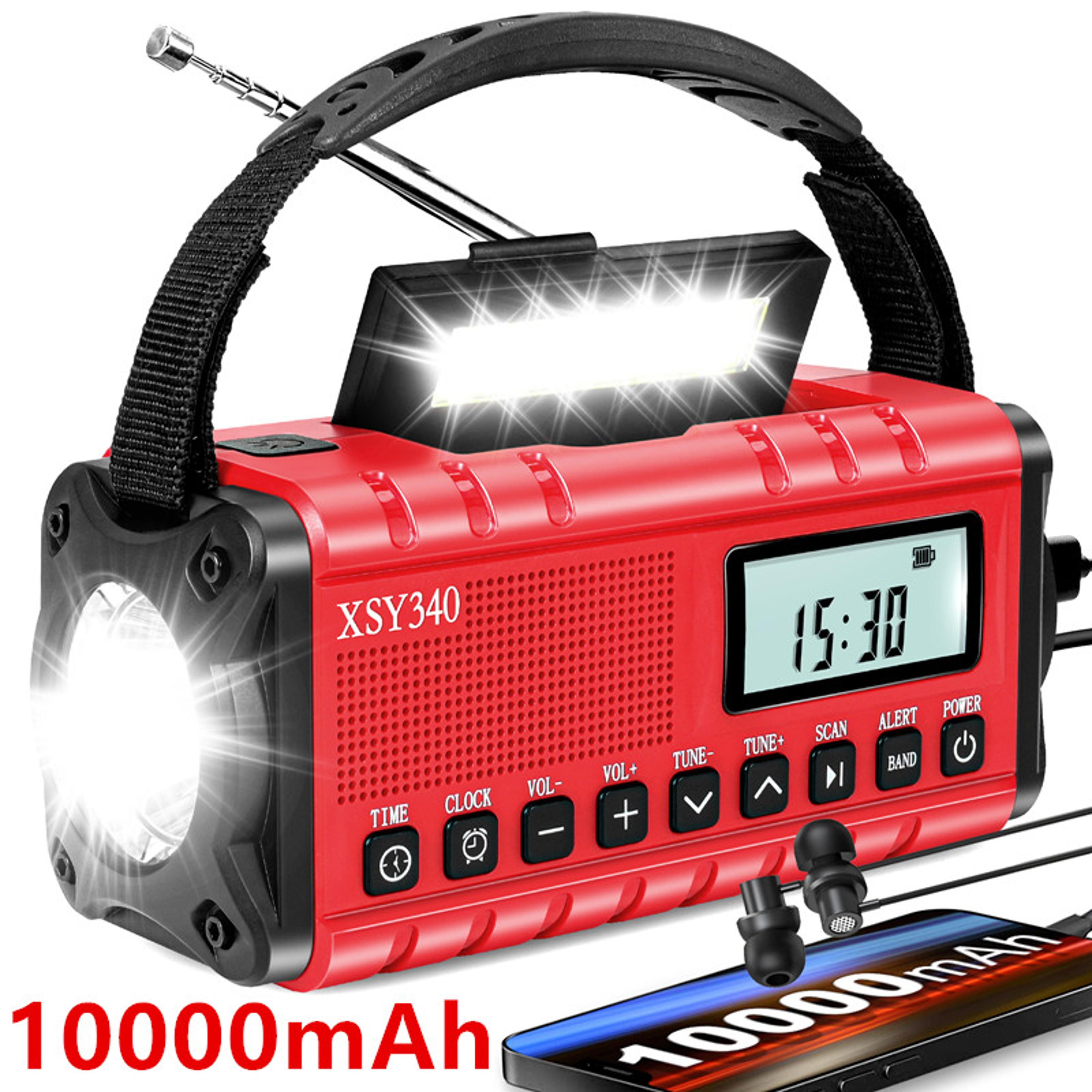 waterproof solar hand crank emergency radio with power bank and flashlight