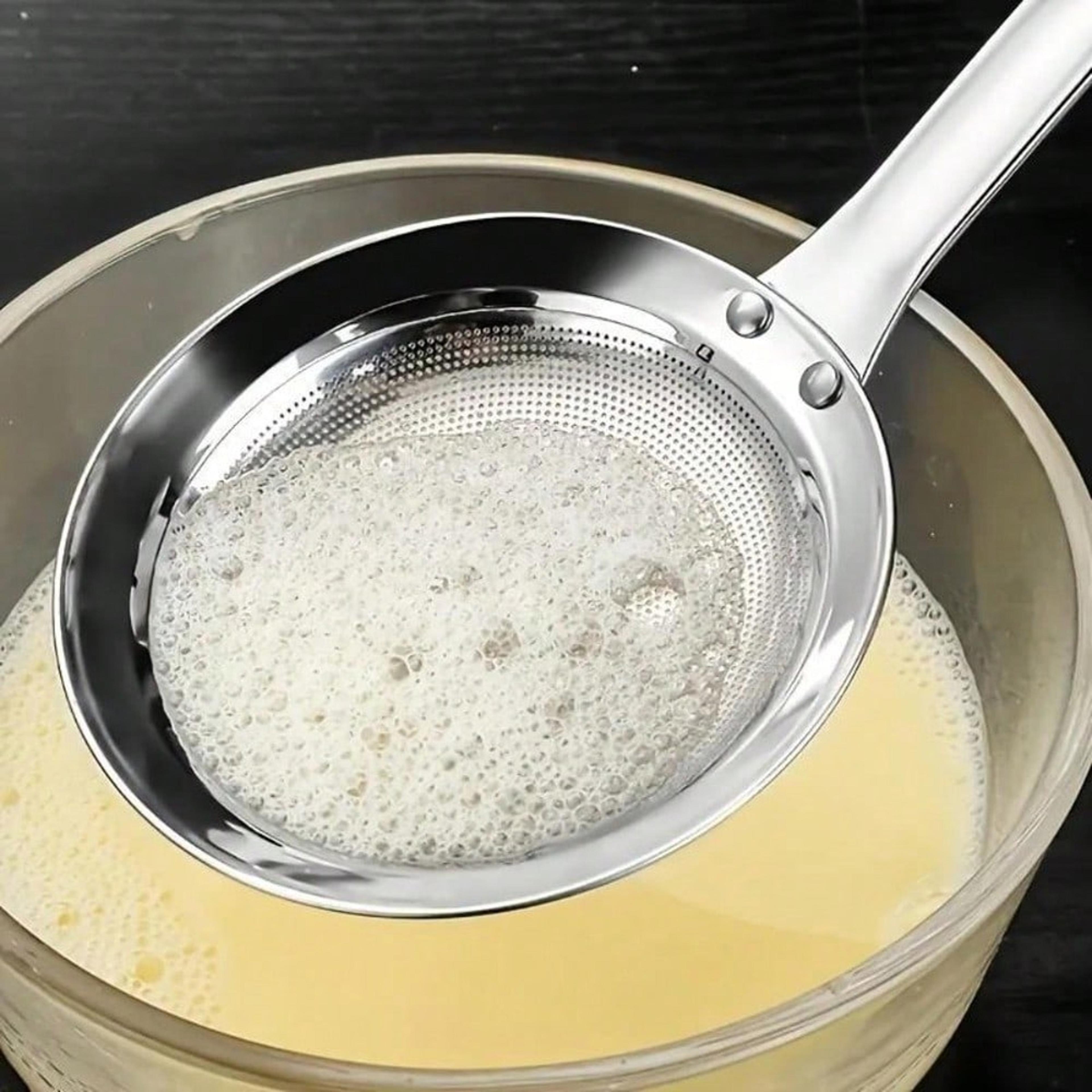 stainless steel fat skimmer spoon fine mesh strainer for oil, foam and residue