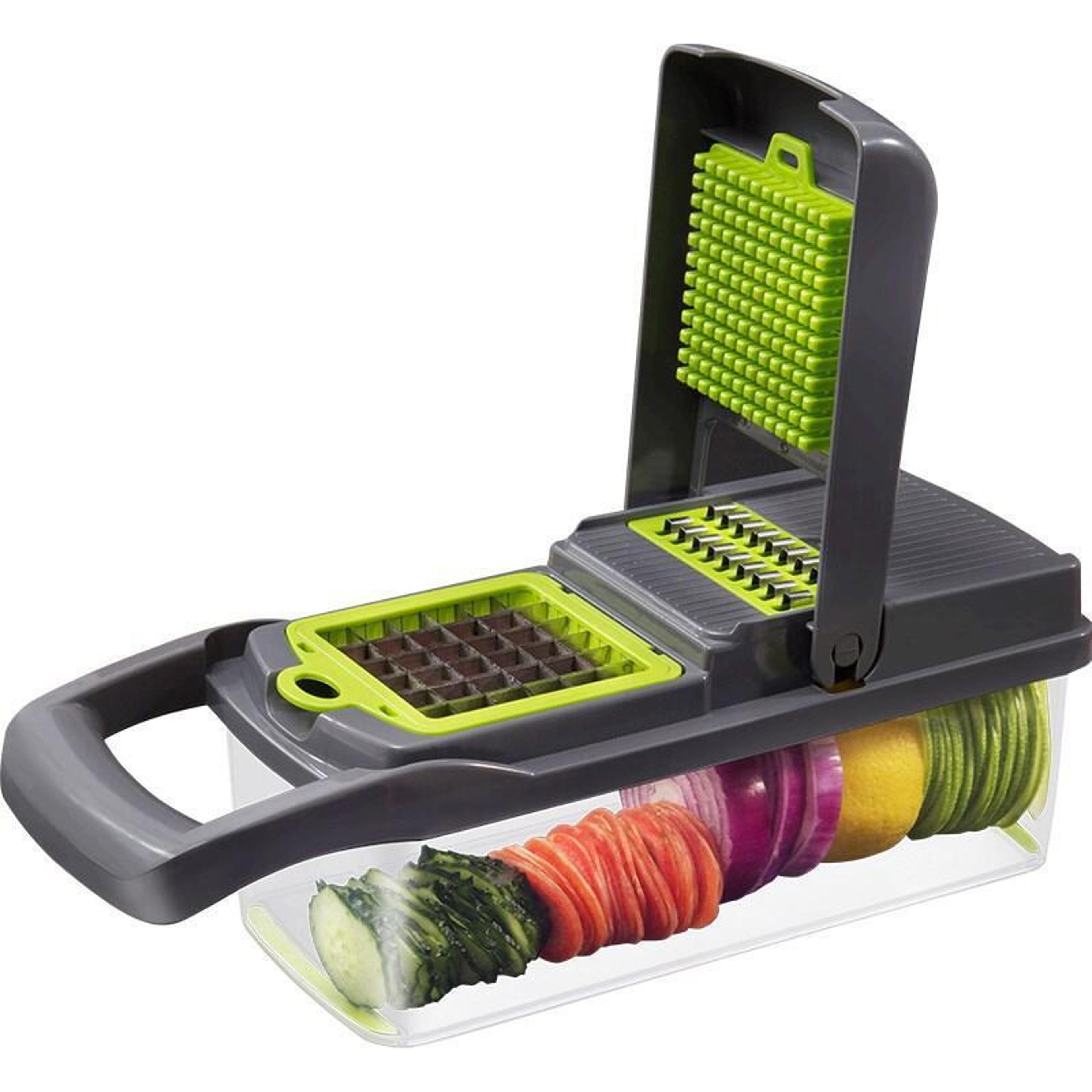 vegetable chopper and mandoline slicer with meal prep container
