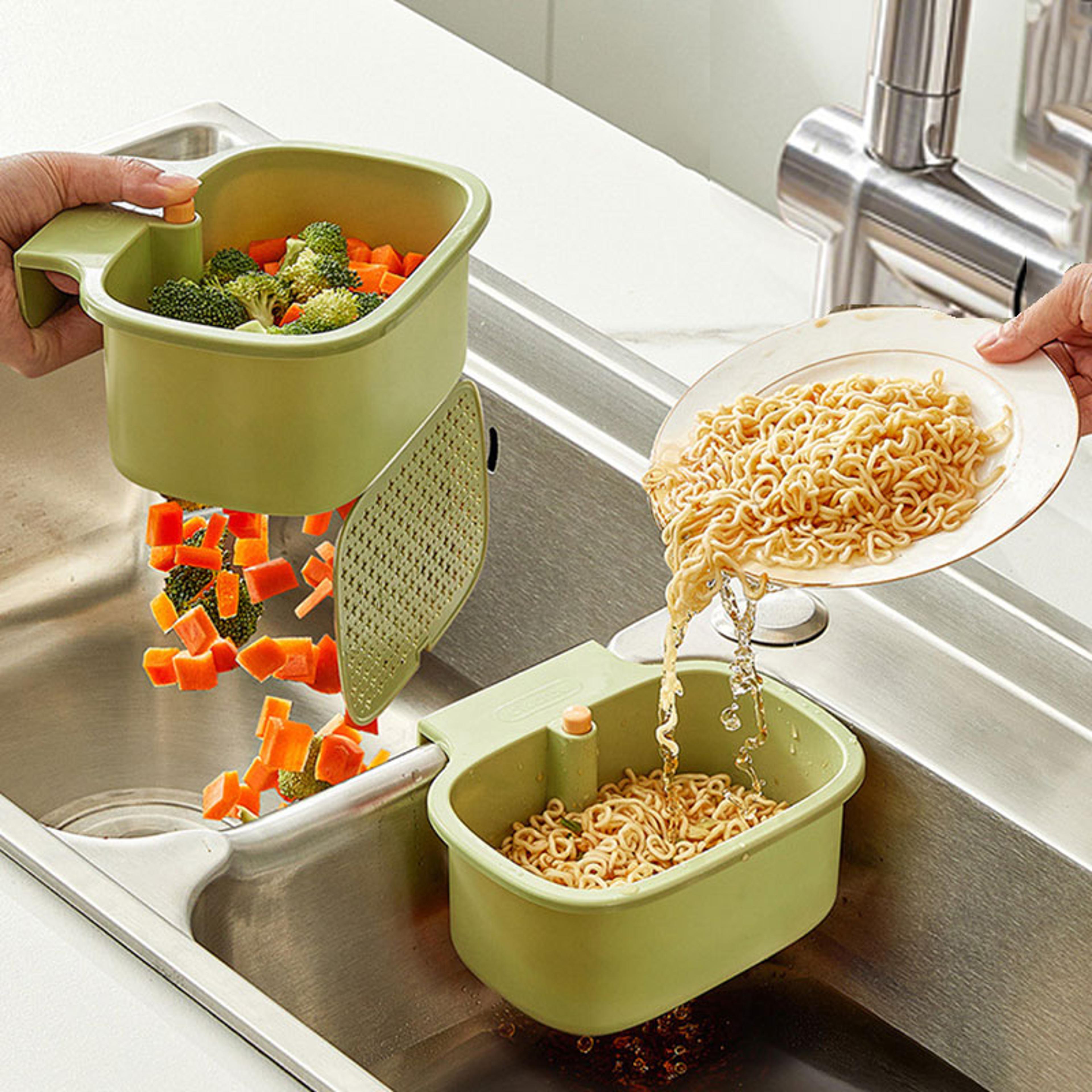 kitchen sink filter basket anti-leak drain storage rack with one-click press design