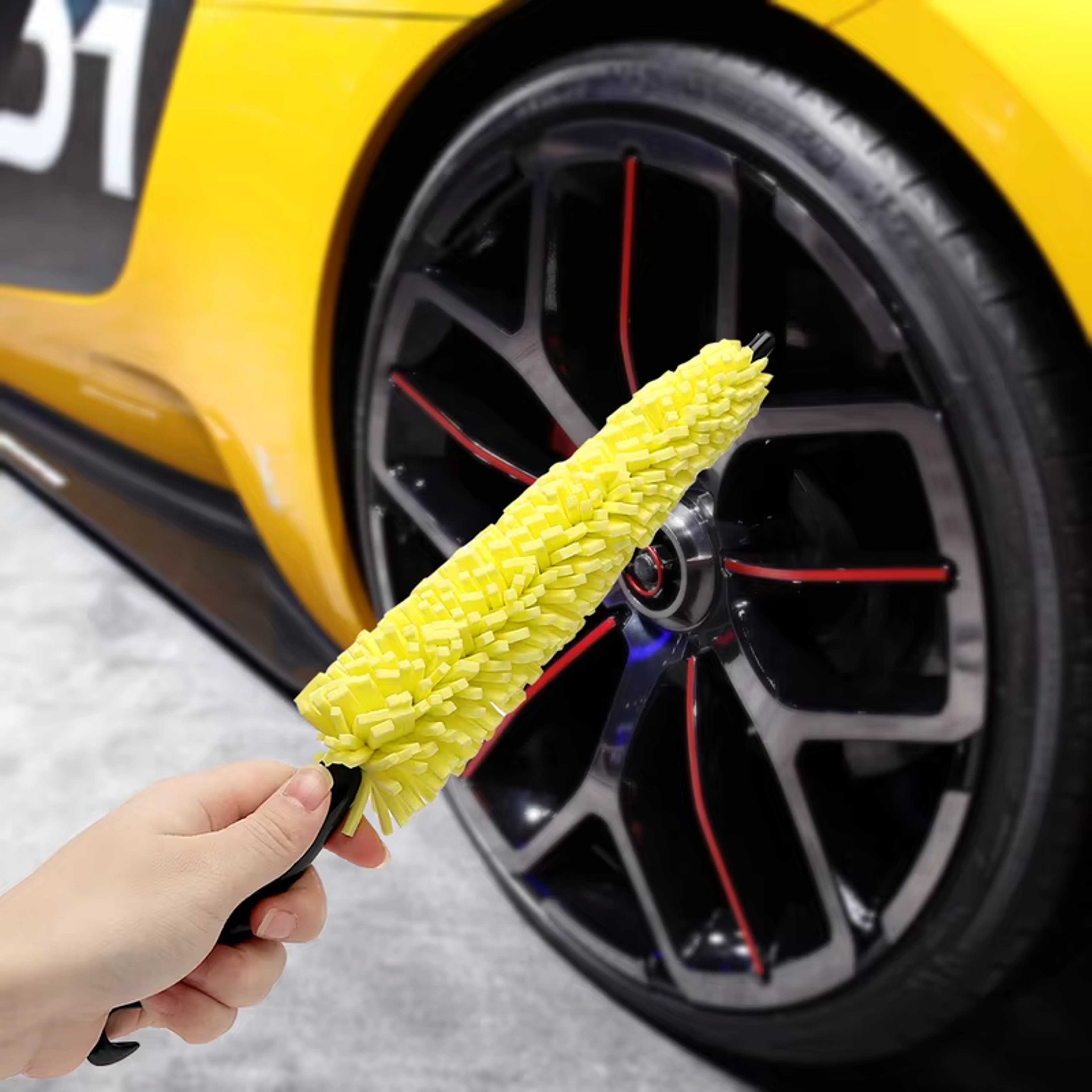 car wheel brush with non-slip handle for tire & rim detailing