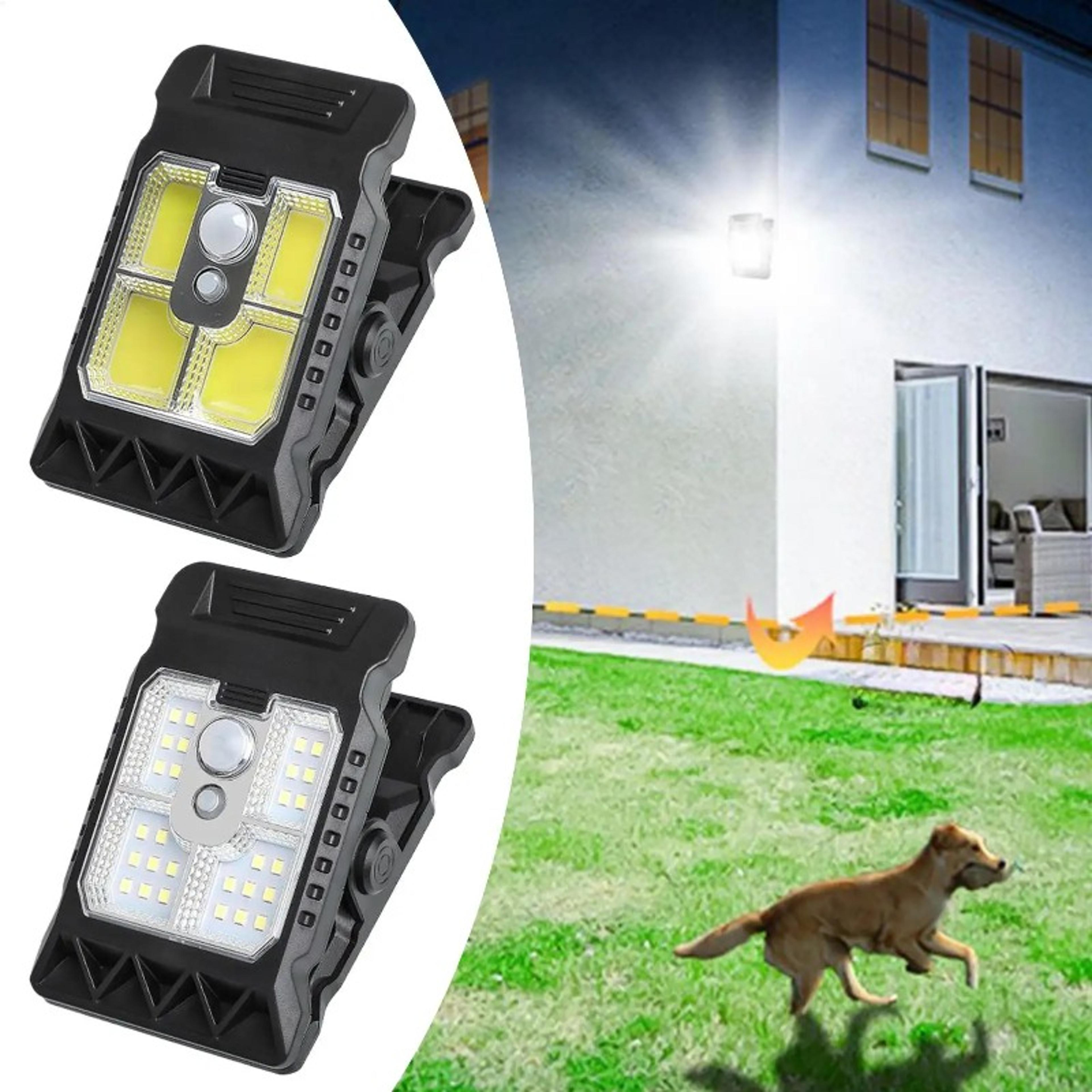 clip-on waterproof solar led lights with motion sensor for outdoor use portable lighting for garage & camping