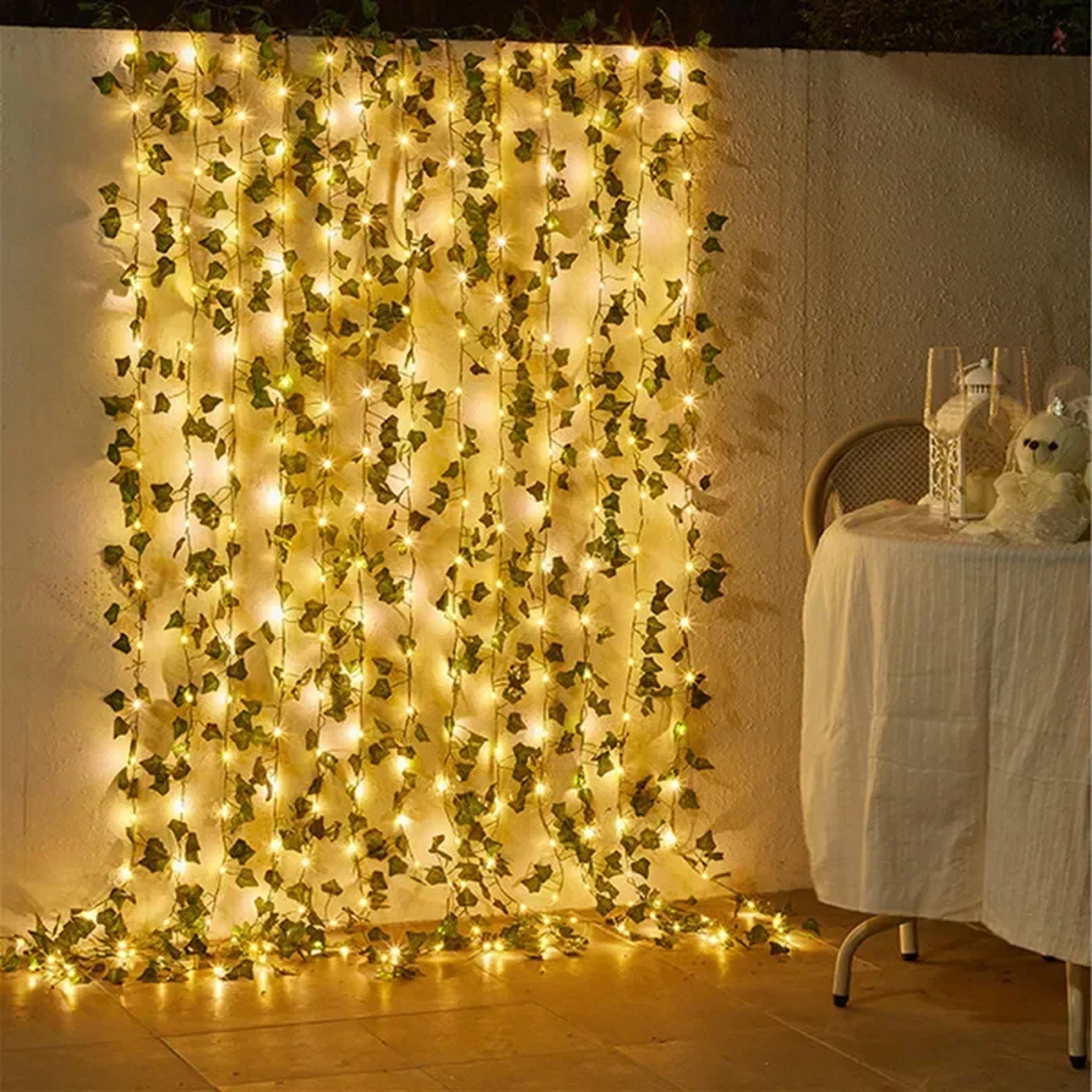solar floral vine fairy lights green leaf string lights for home, garden, and holiday decoration