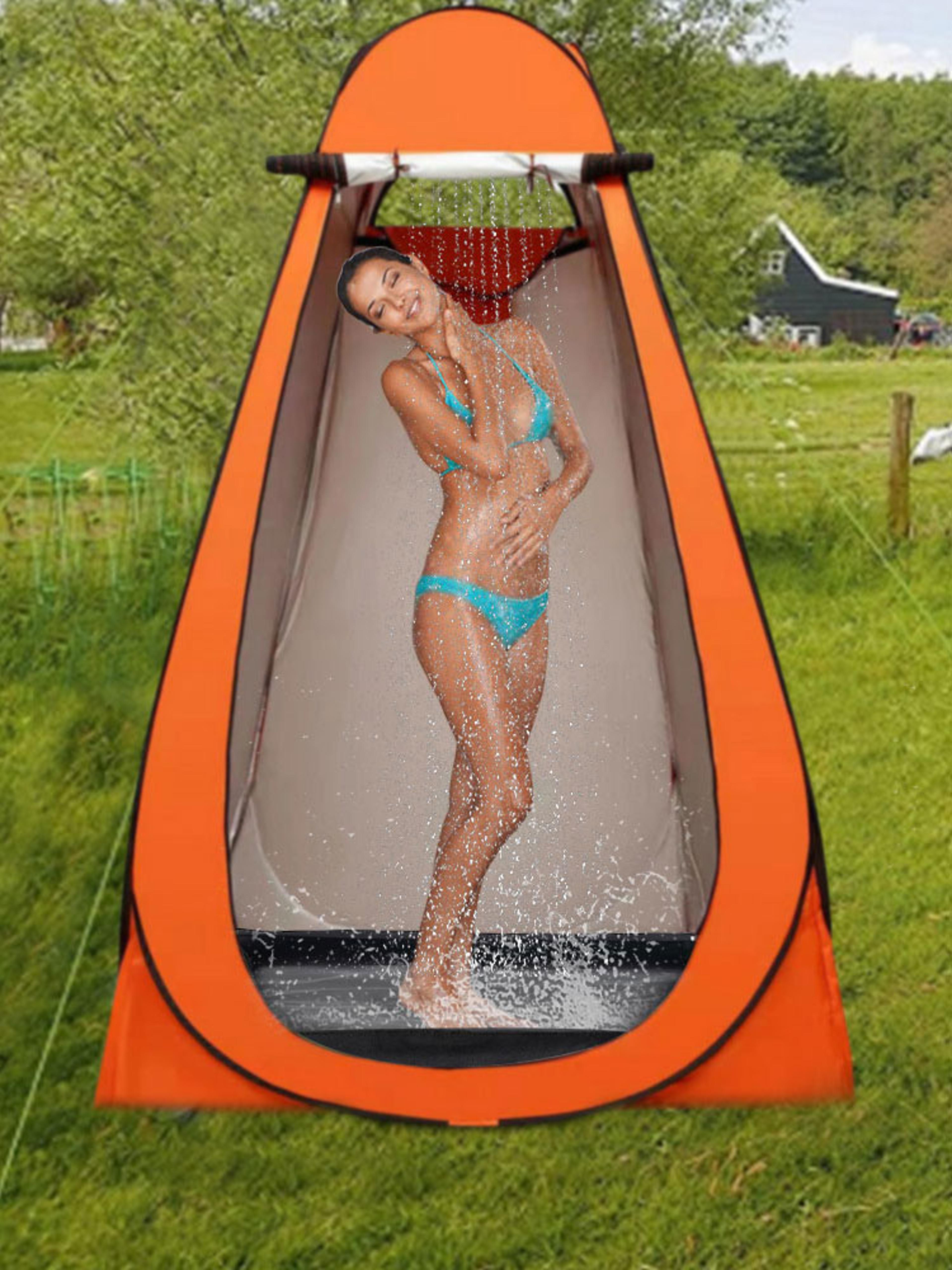 portable pop up privacy tent for outdoor shower and toilet quick setup, lightweight, foldable with carry bag