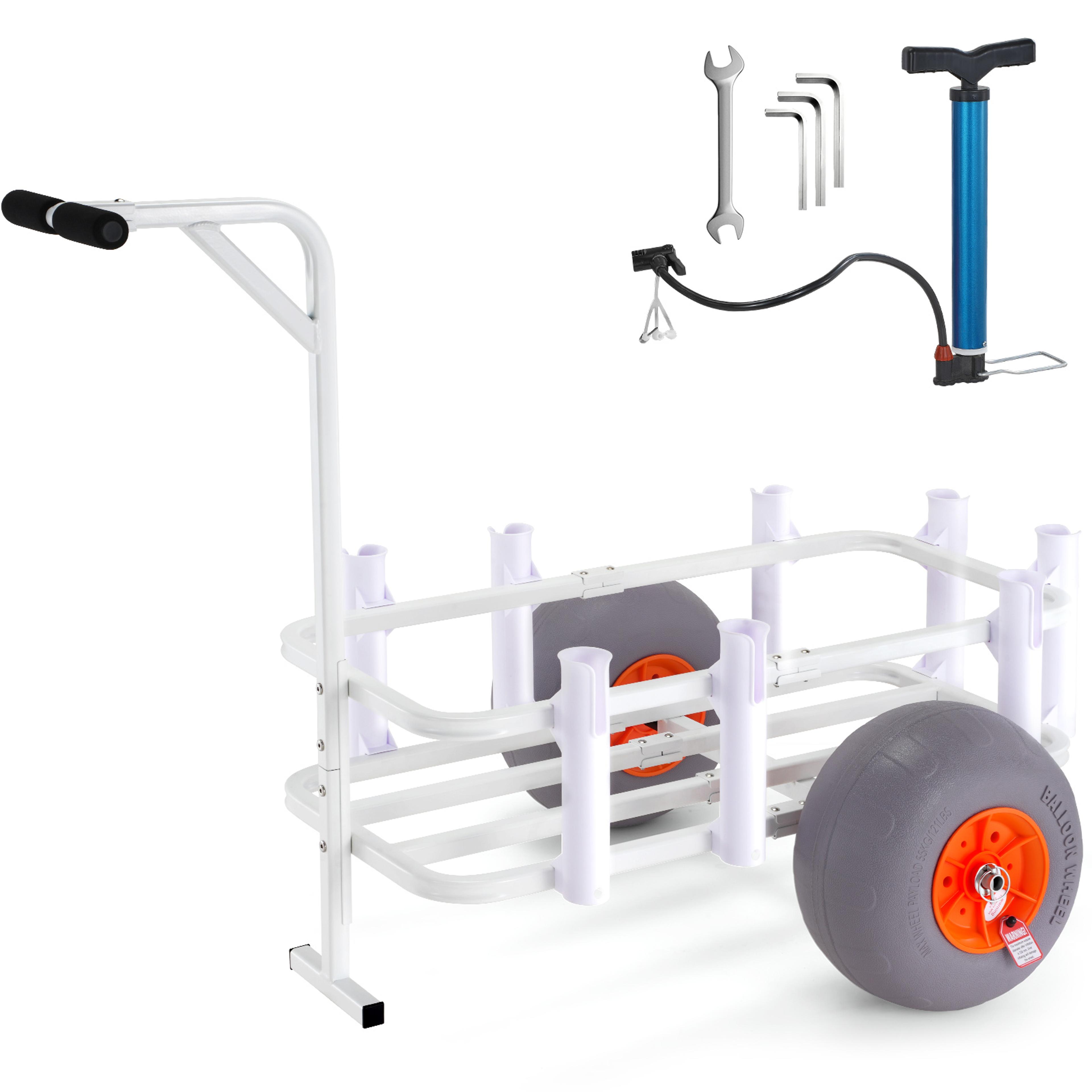 beach fishing cart with rod holders and sand wheels for pier and surf gear