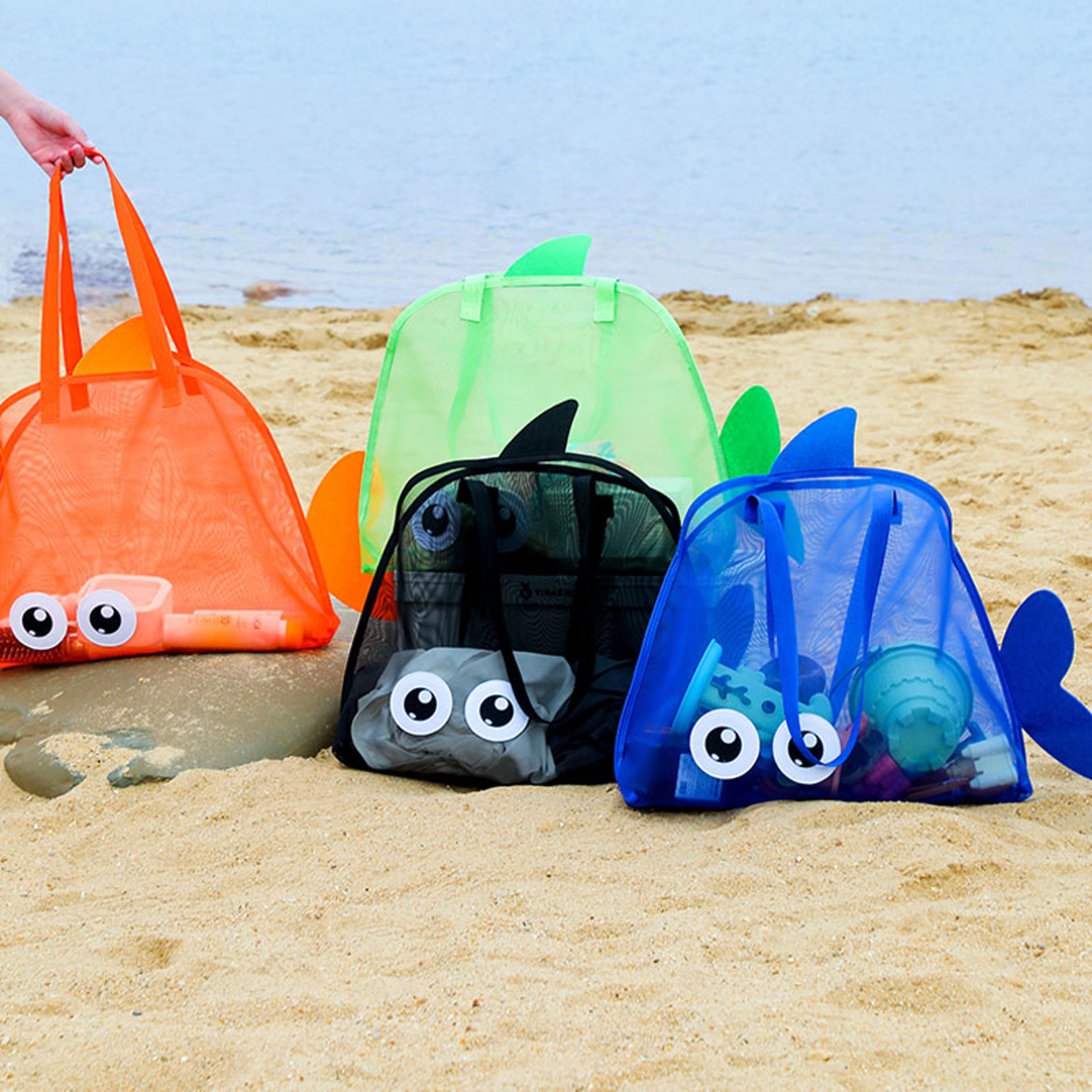 kids mesh beach toy bag foldable sand toy organizer with adjustable strap