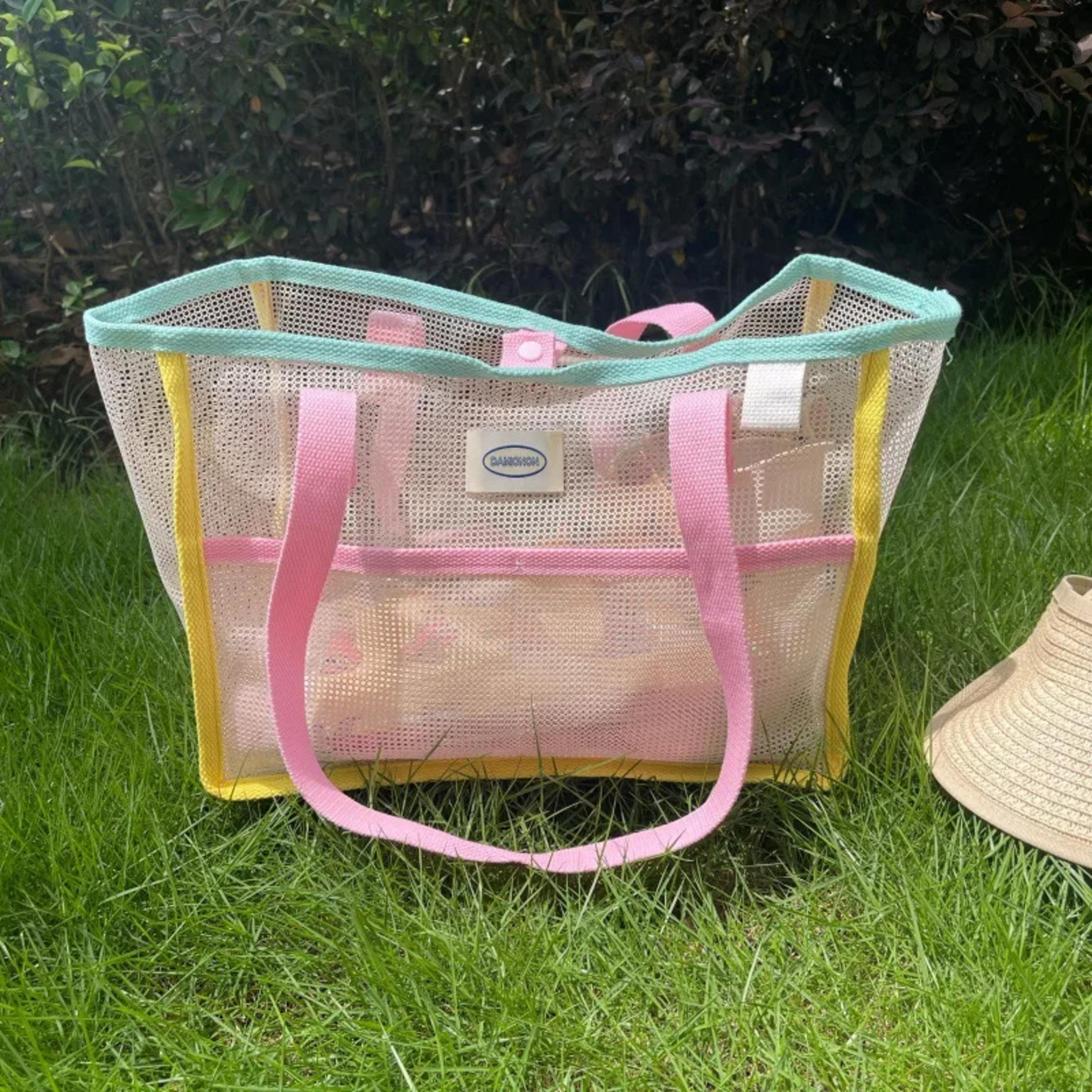 clear mesh beach tote bag large capacity pool and shower carryall