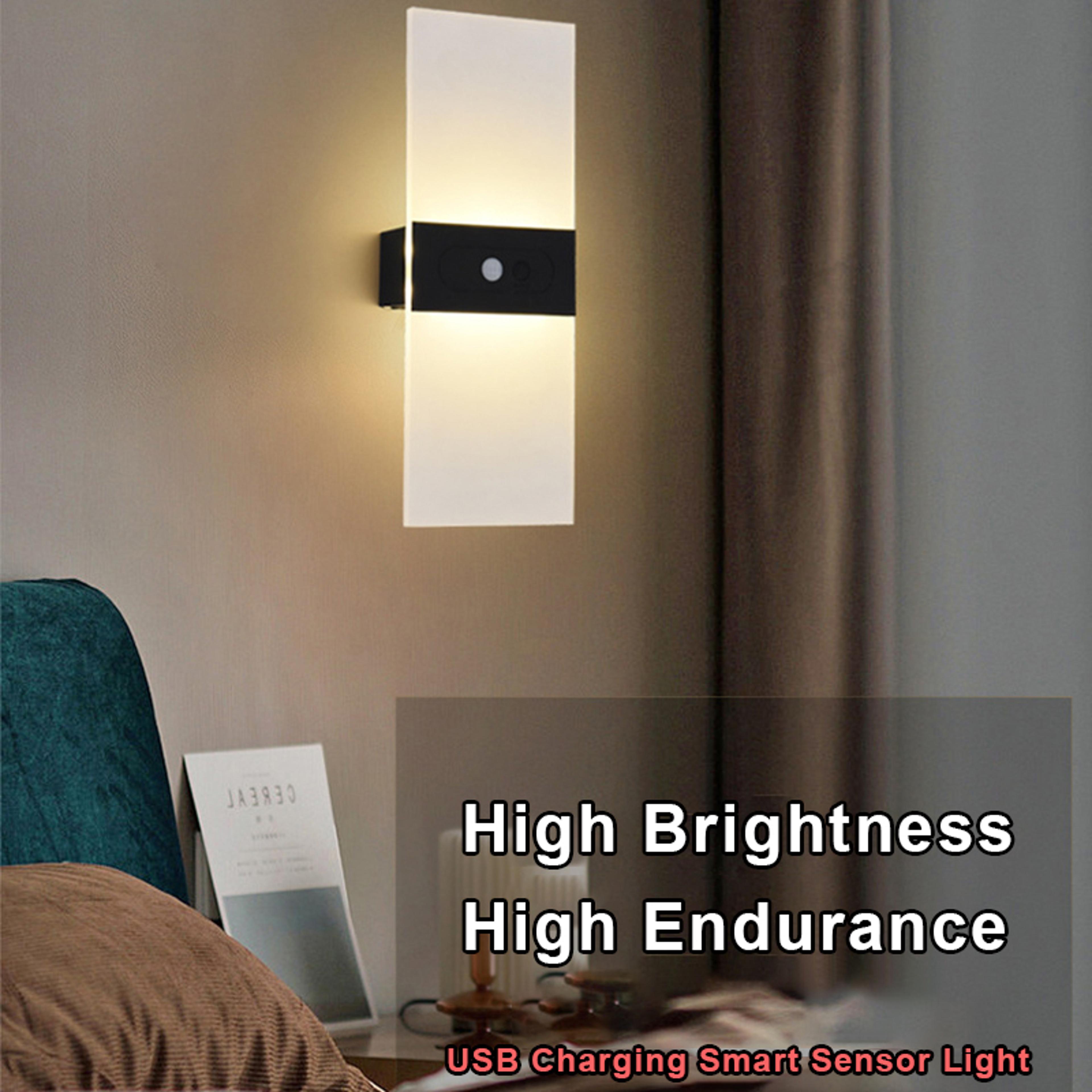 rechargeable motion sensor wall light usb led bedside sconce for bedroom hallway and living room