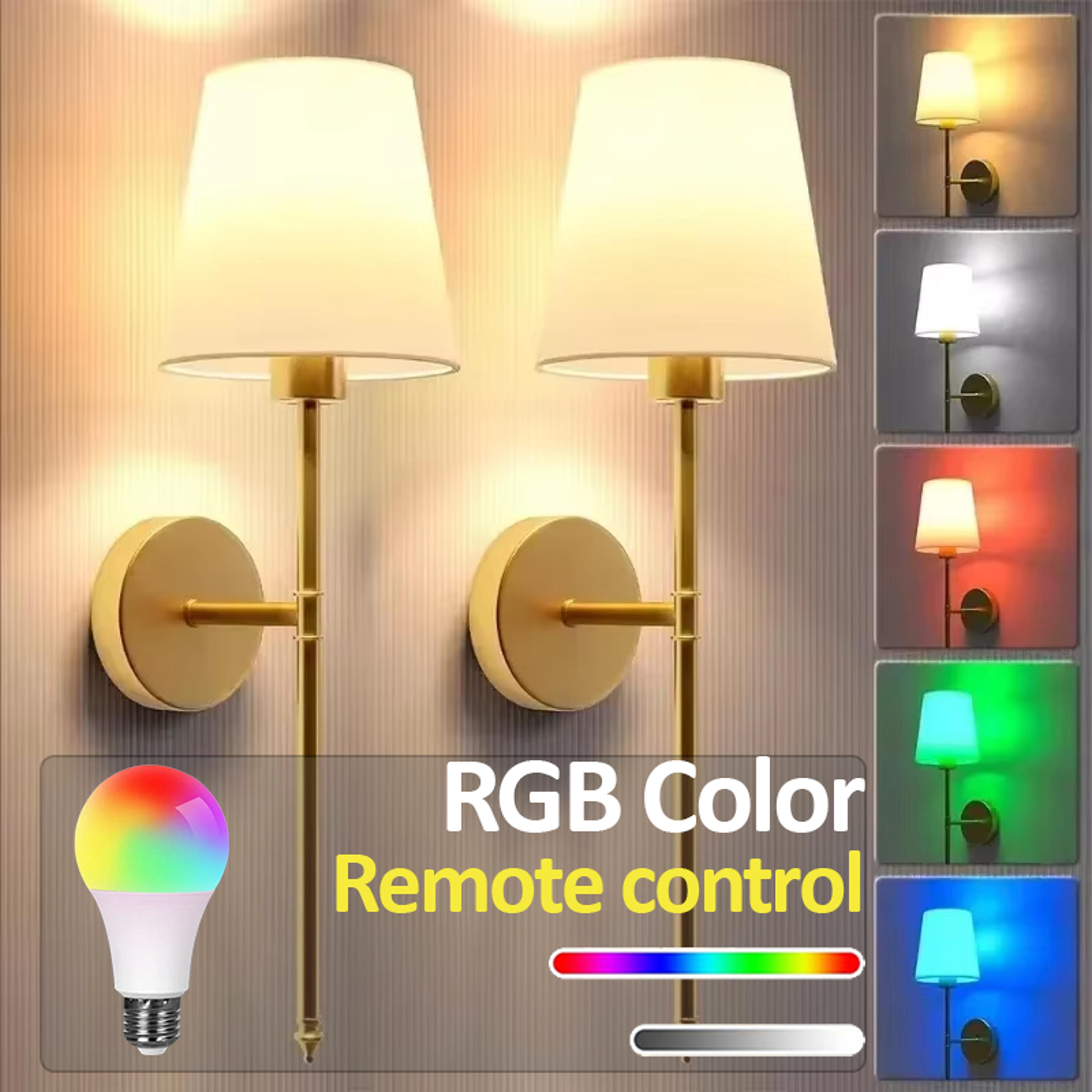 wireless wall sconce rgb wall lamp rechargeable remote control fabric shade bedroom light