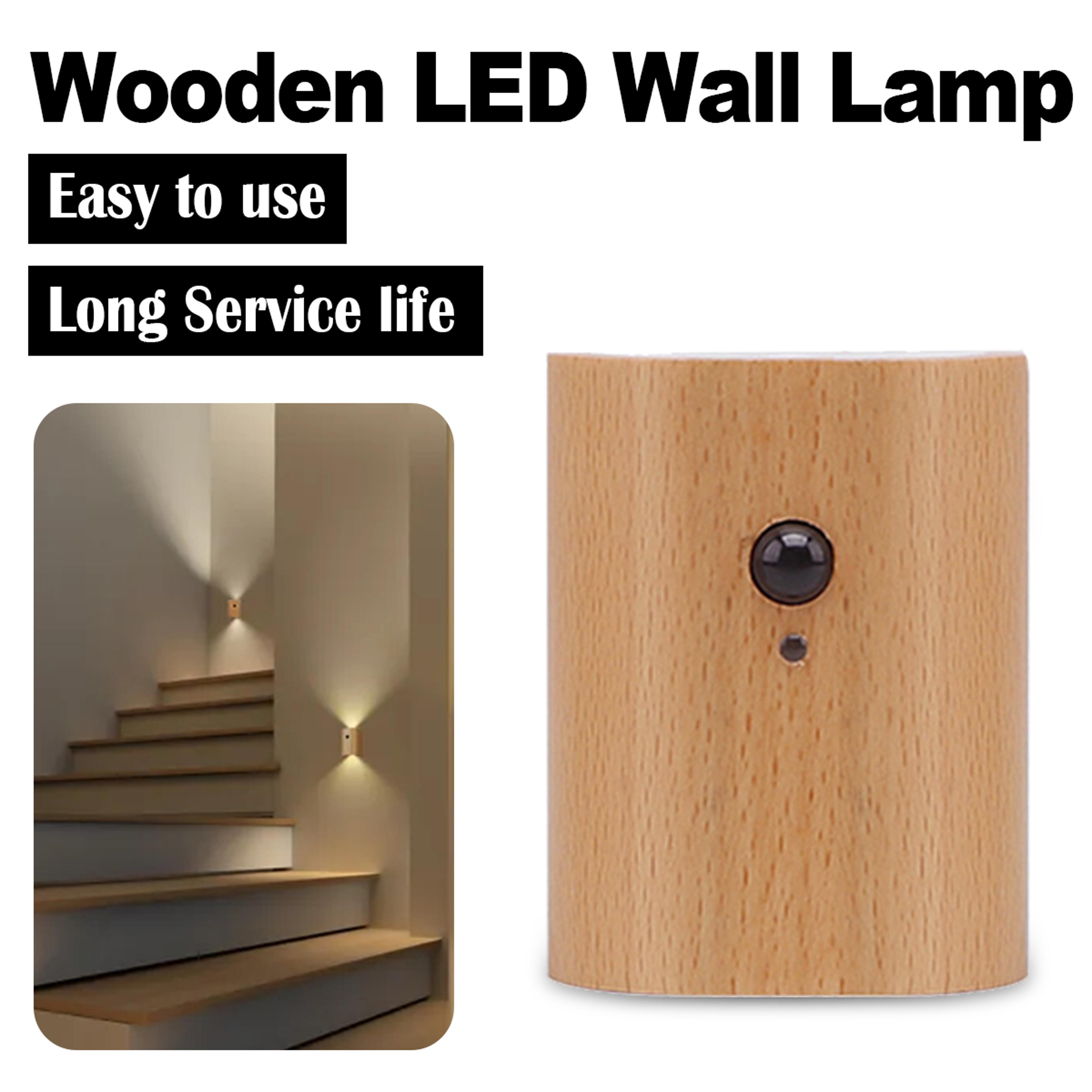 magnetic motion sensor night light rechargeable wooden led wall lamp for hallway closet and bedroom