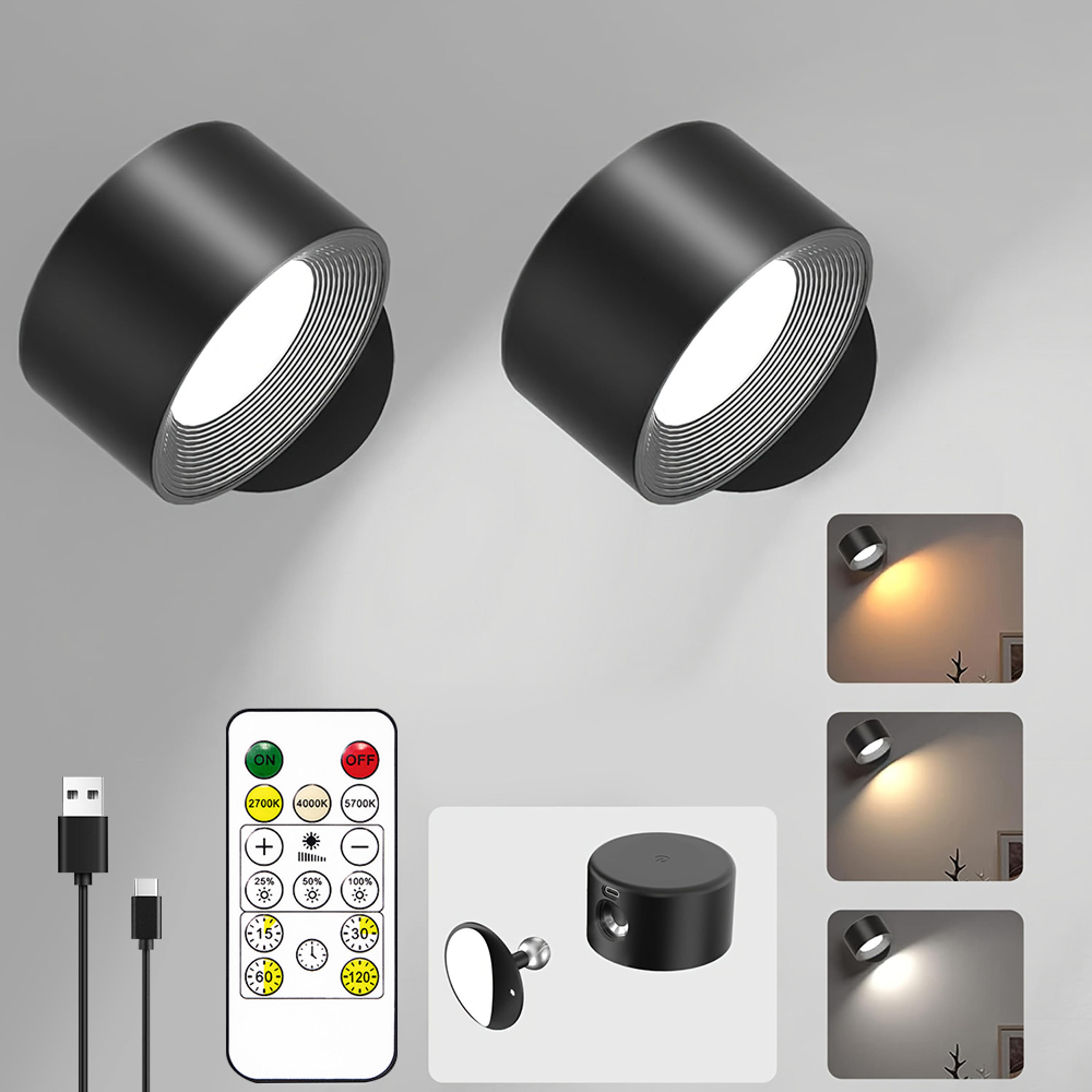 rechargeable led wall sconce with remote 360° magnetic rotating reading light color dimmable lamp