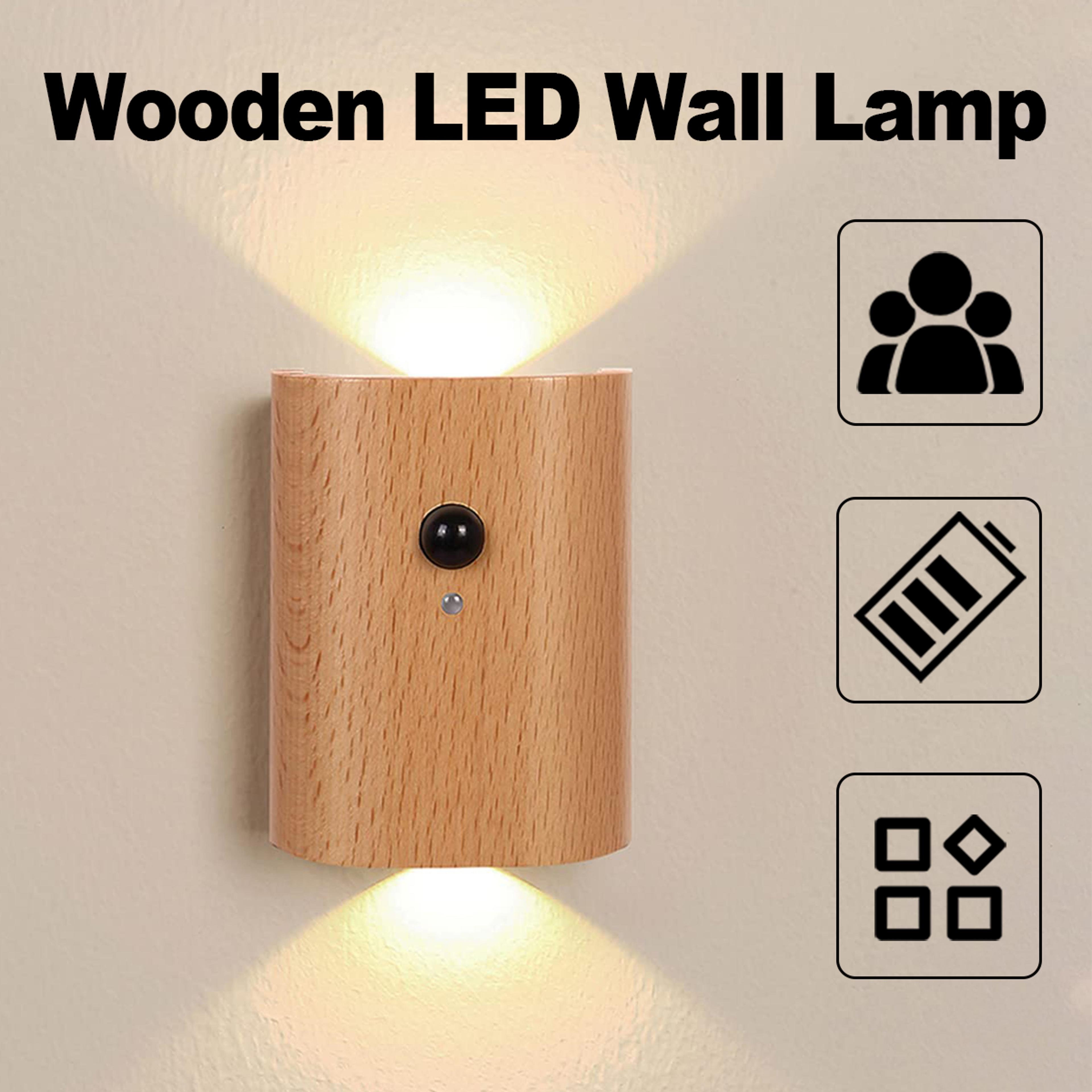 rechargeable motion sensor night light magnetic wooden led wall lamp for hallway closet stairs