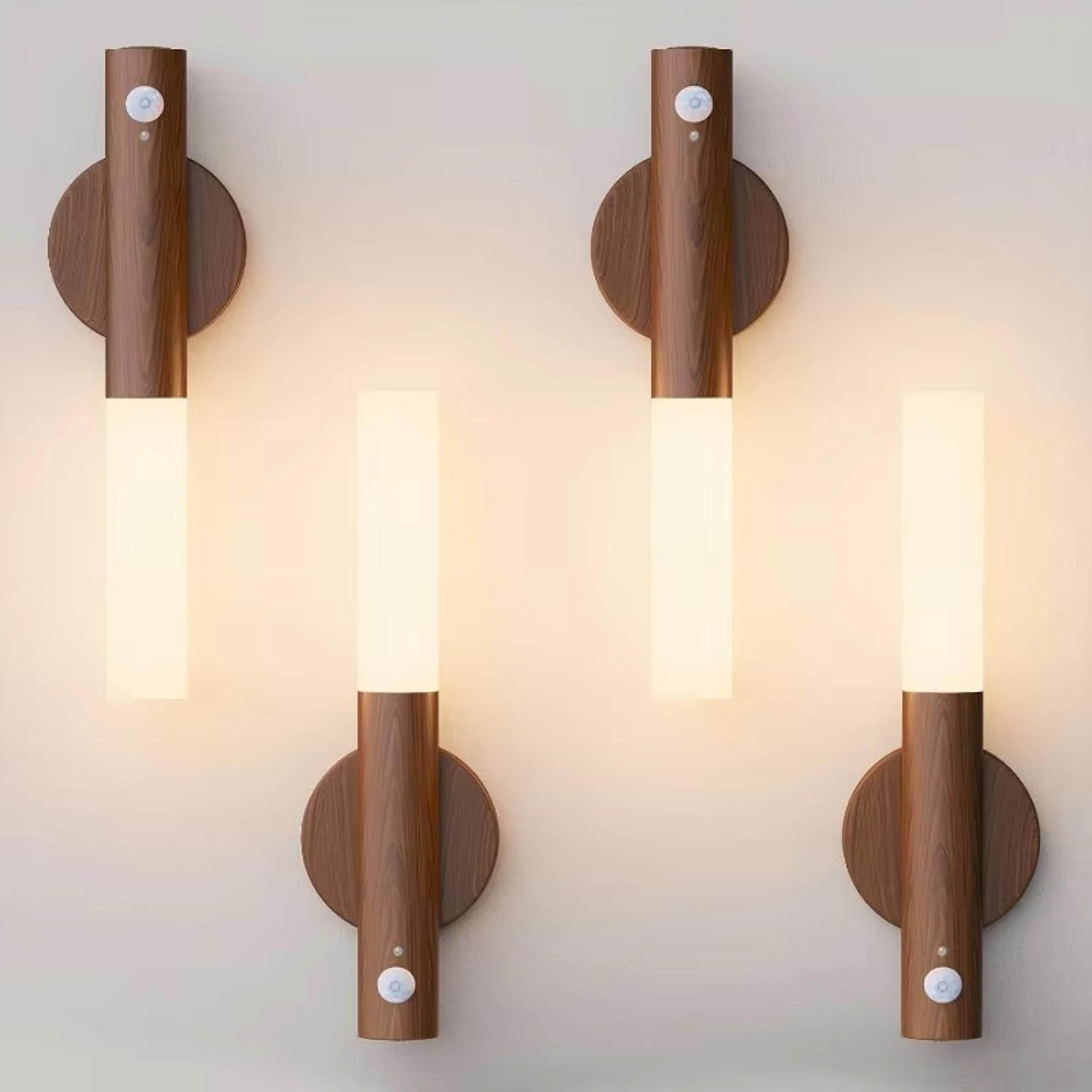 motion sensor night light rechargeable magnetic wooden wall sconce for bedroom & stairs