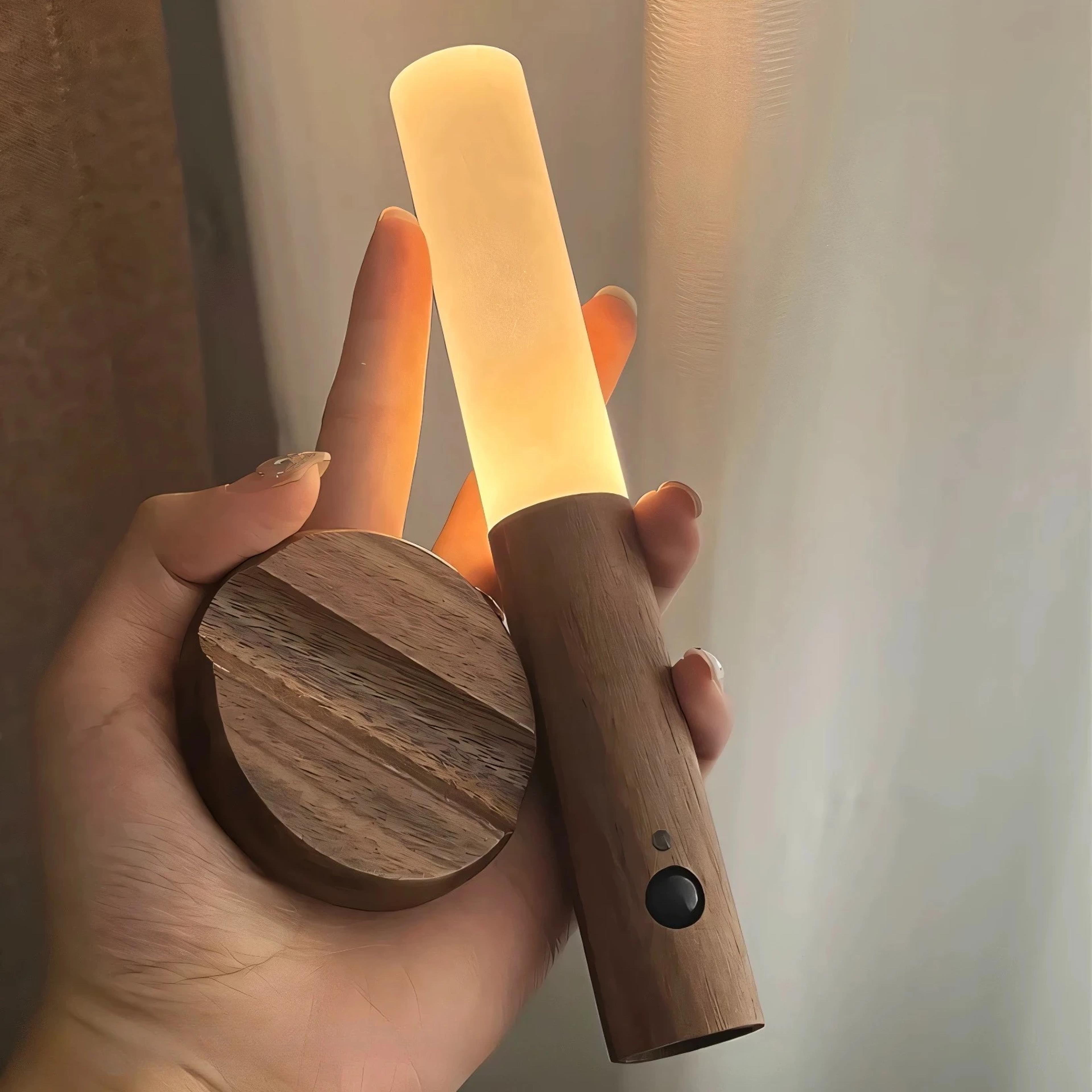 nordglow motion sensor wall light rechargeable magnetic wooden wall sconce for bedroom, hallway & stairs