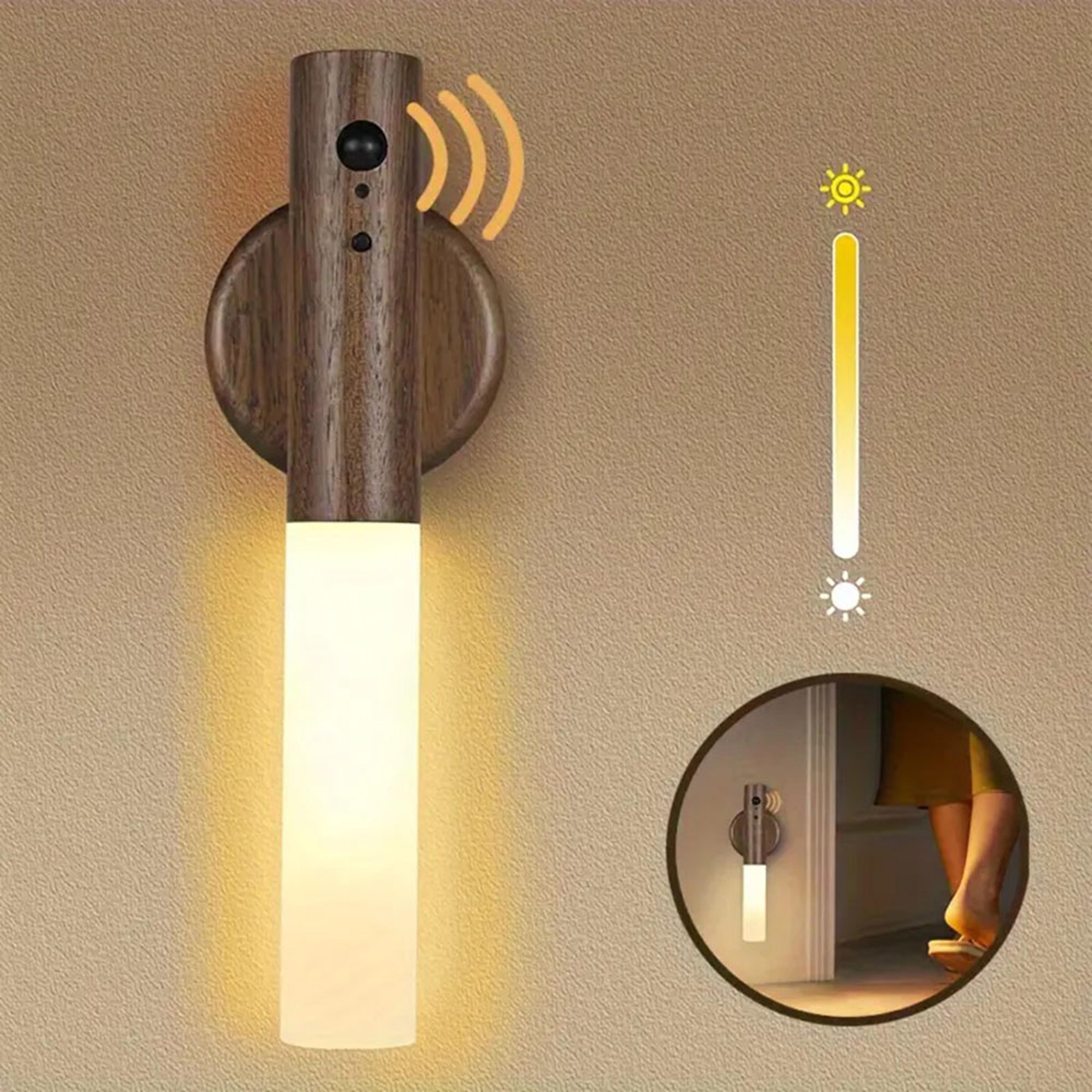 lumiwood motion sensor night light rechargeable magnetic wooden wall sconce for bedroom & hallway