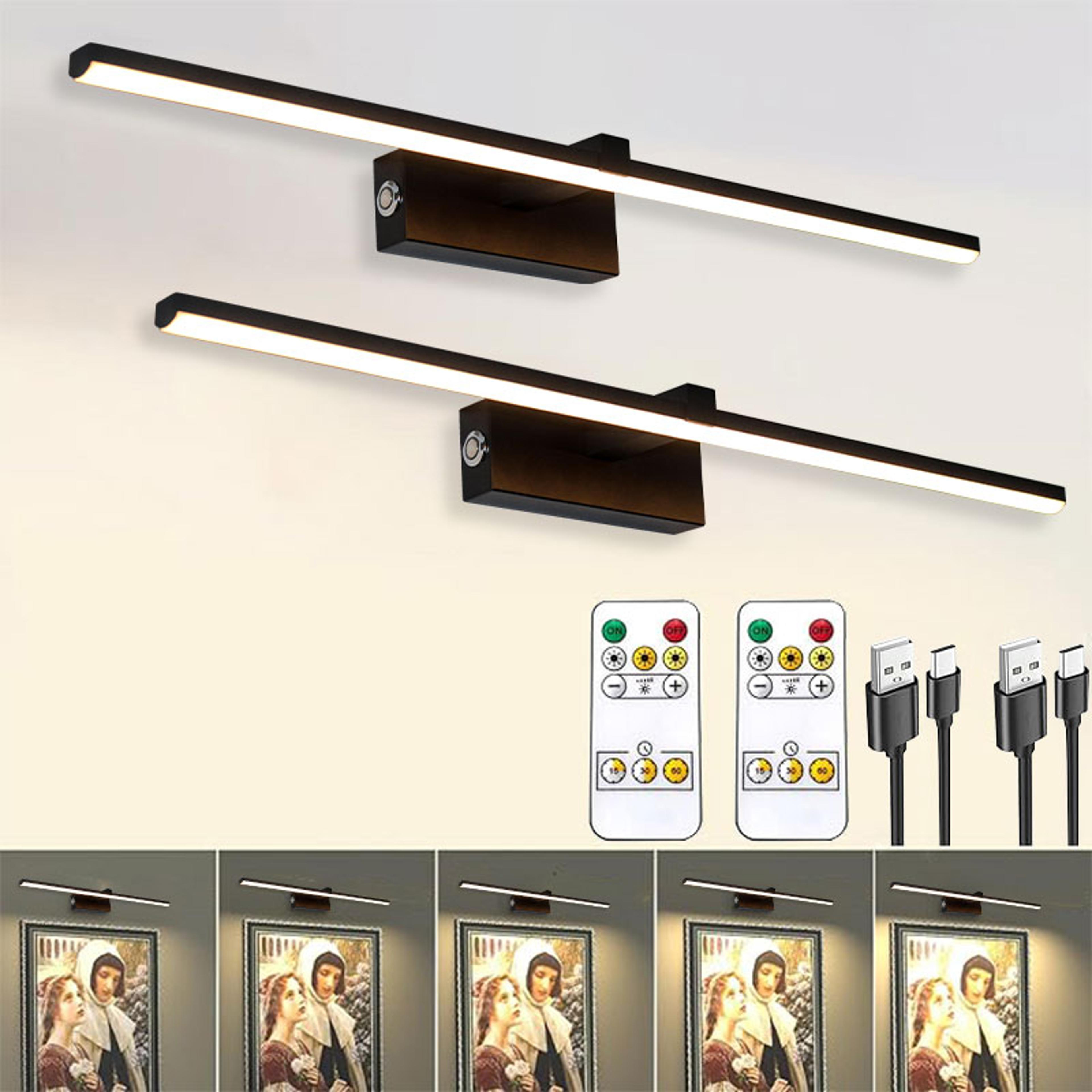 rechargeable led picture light with remote, wireless battery operated wall light, 3 color dimmable