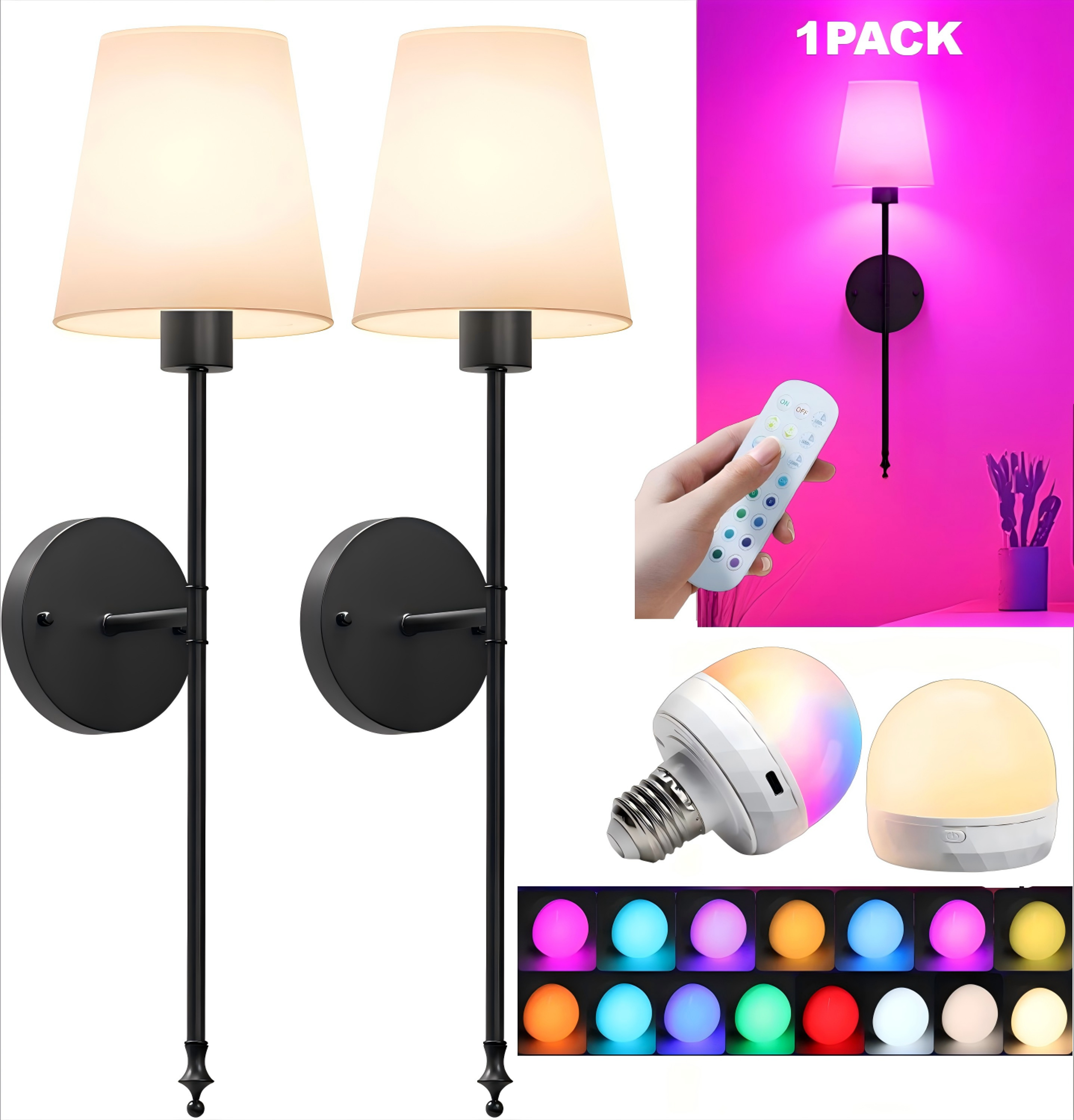 battery operated wall sconce cordless wall light with rechargeable bulb remote control