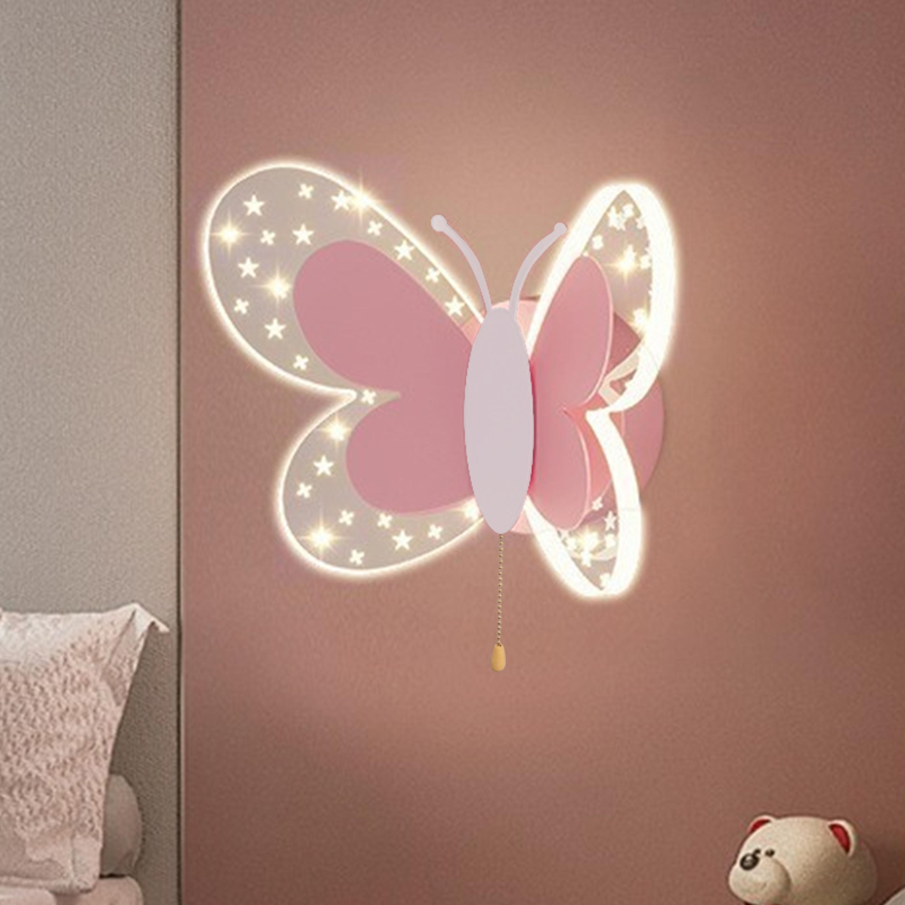 butterfly led wall lamp tricolor kids room bedside wall light with pull switch