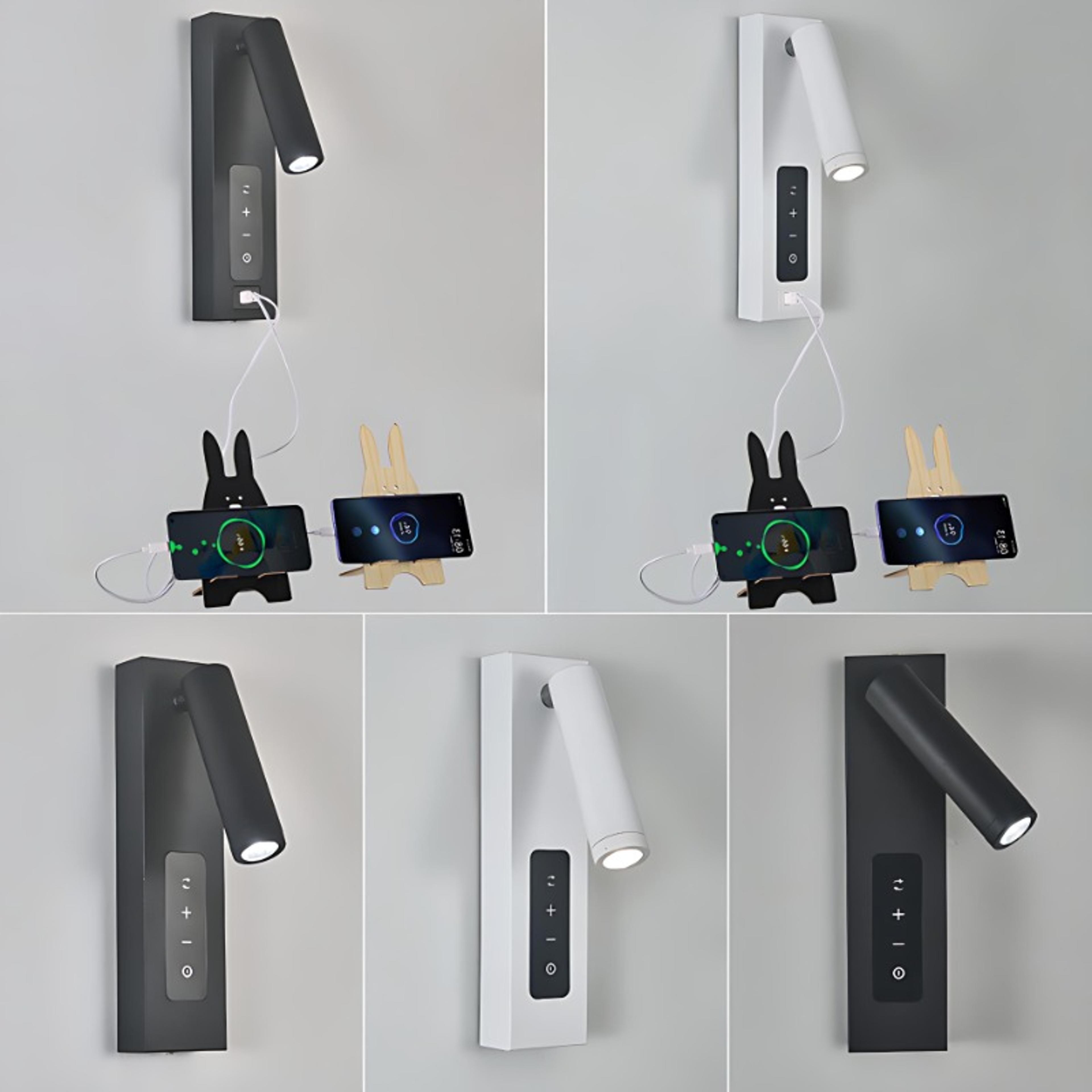 modern bedside wall light with dual usb charging tri color led wall lamp for bedroom reading