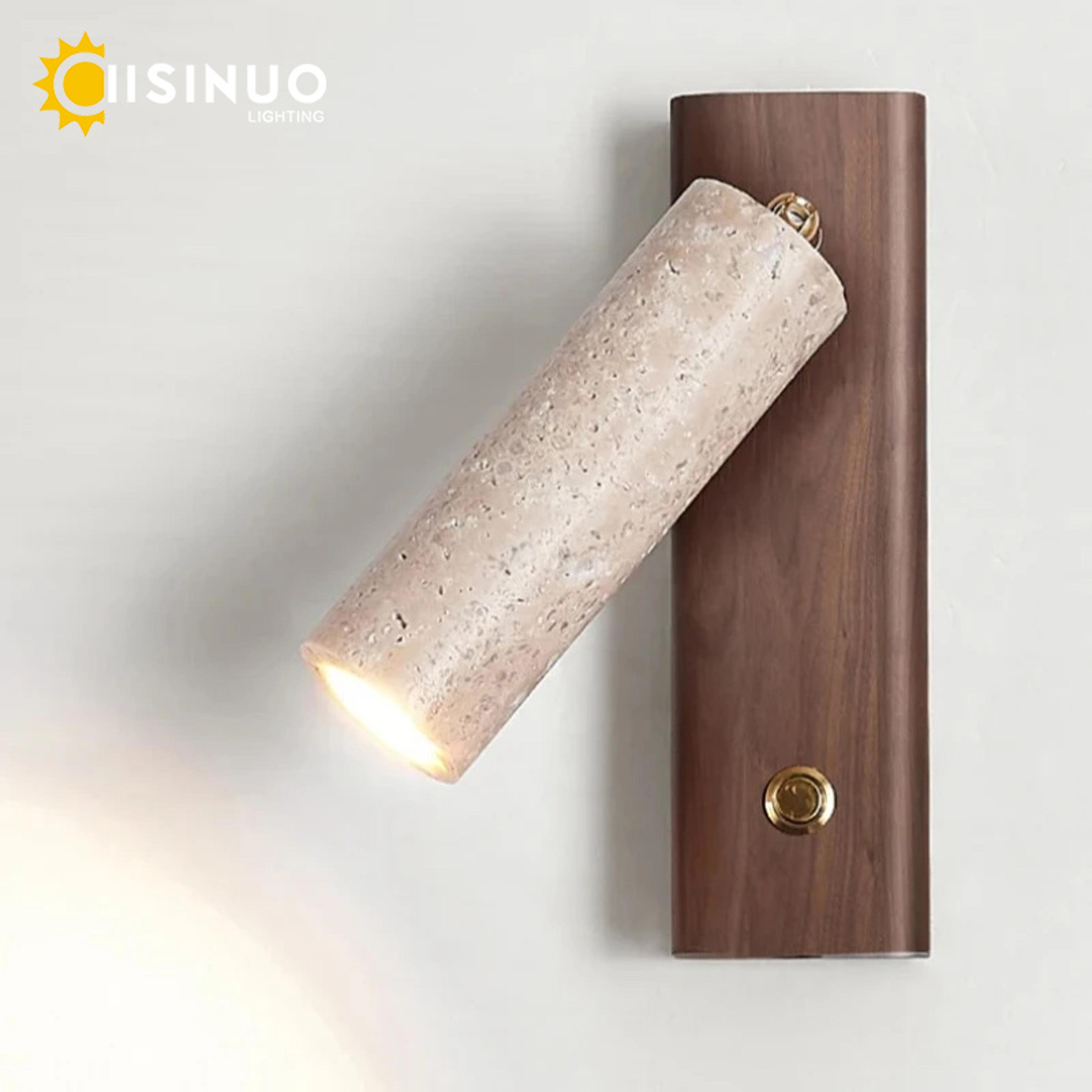 natural travertine wall lamp wood rotating bedside wall light for modern bedroom hallway decor
