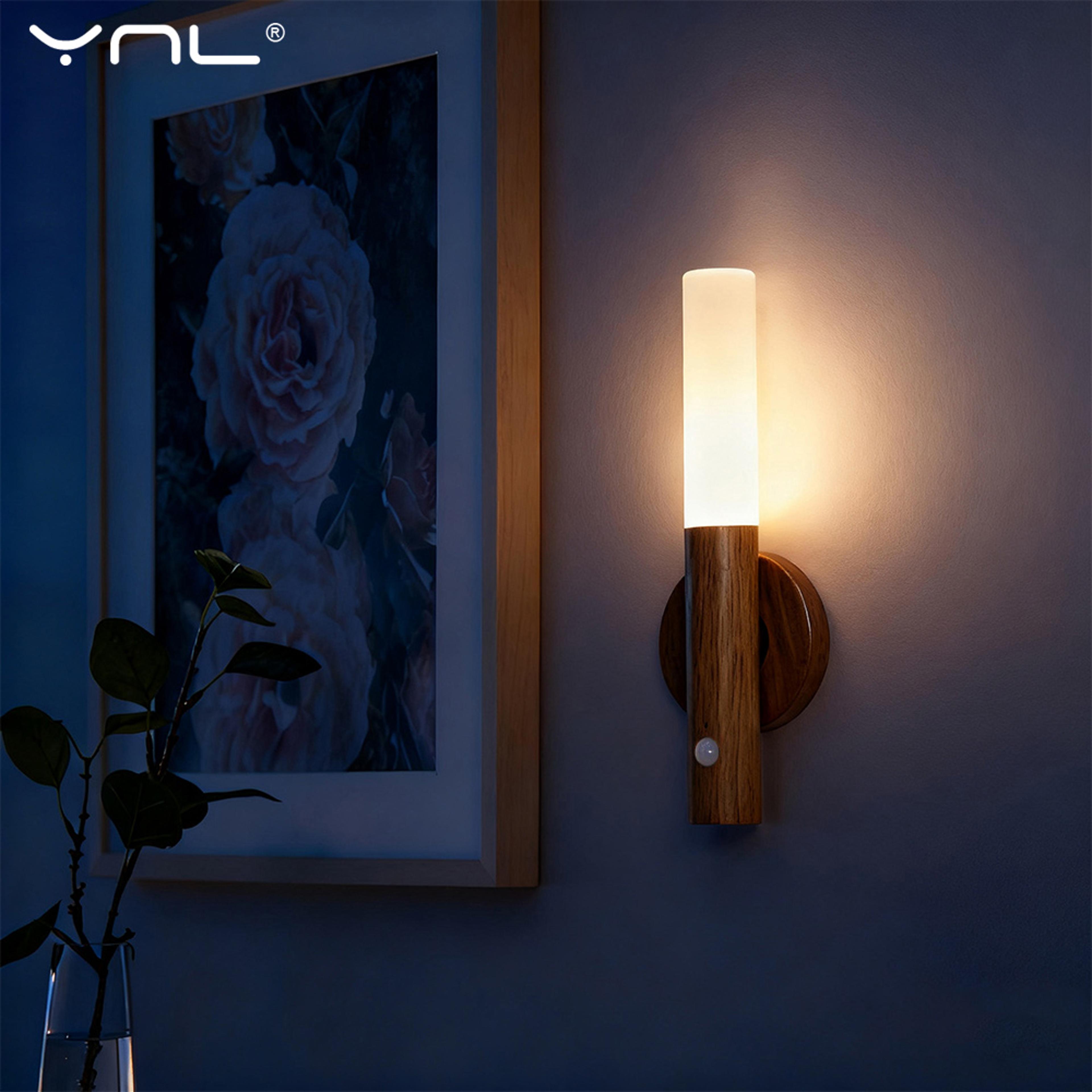 motion sensor night light rechargeable magnetic led wall light with wood grain finish