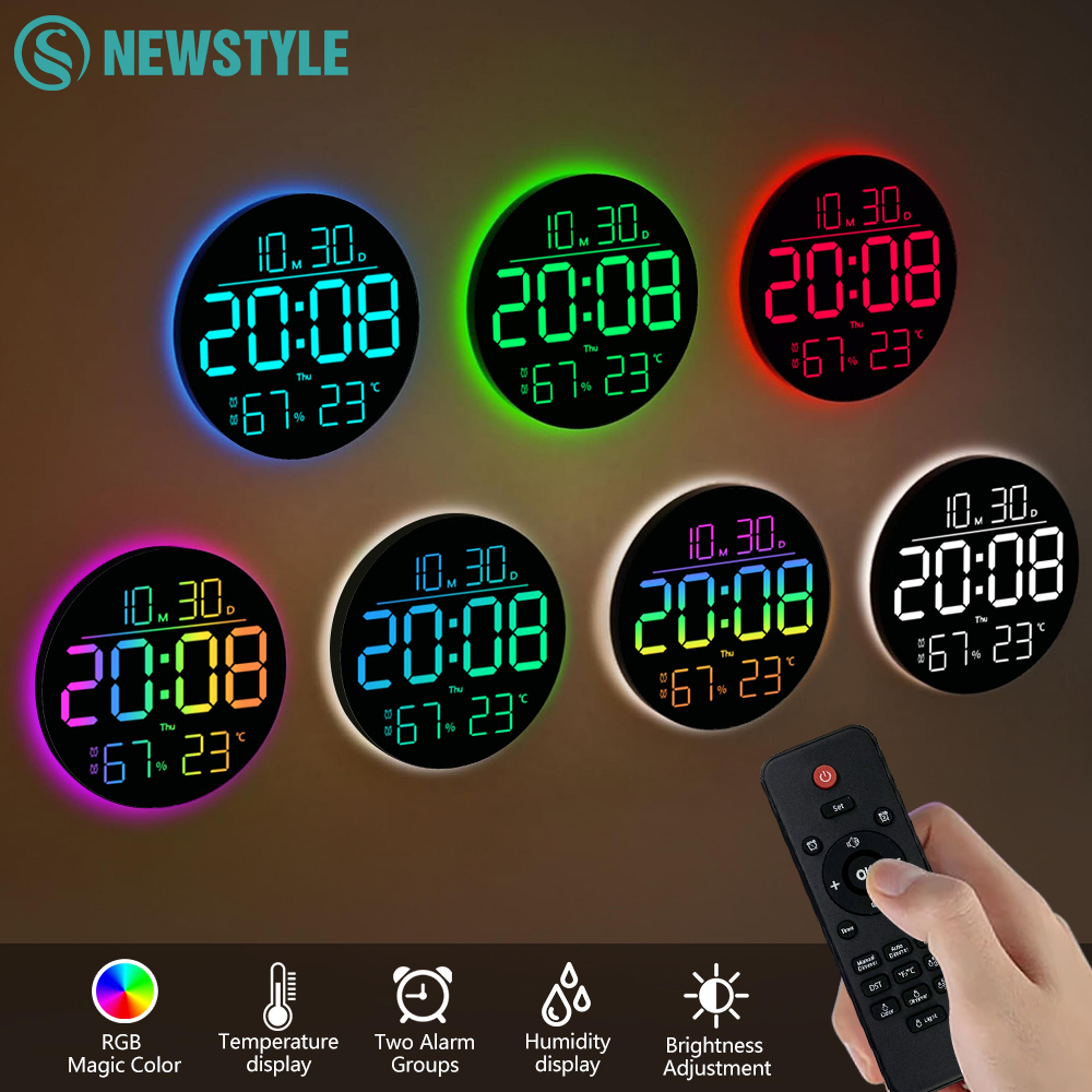 rgb led wall clock with remote control digital wall clock display temperature date alarm timer
