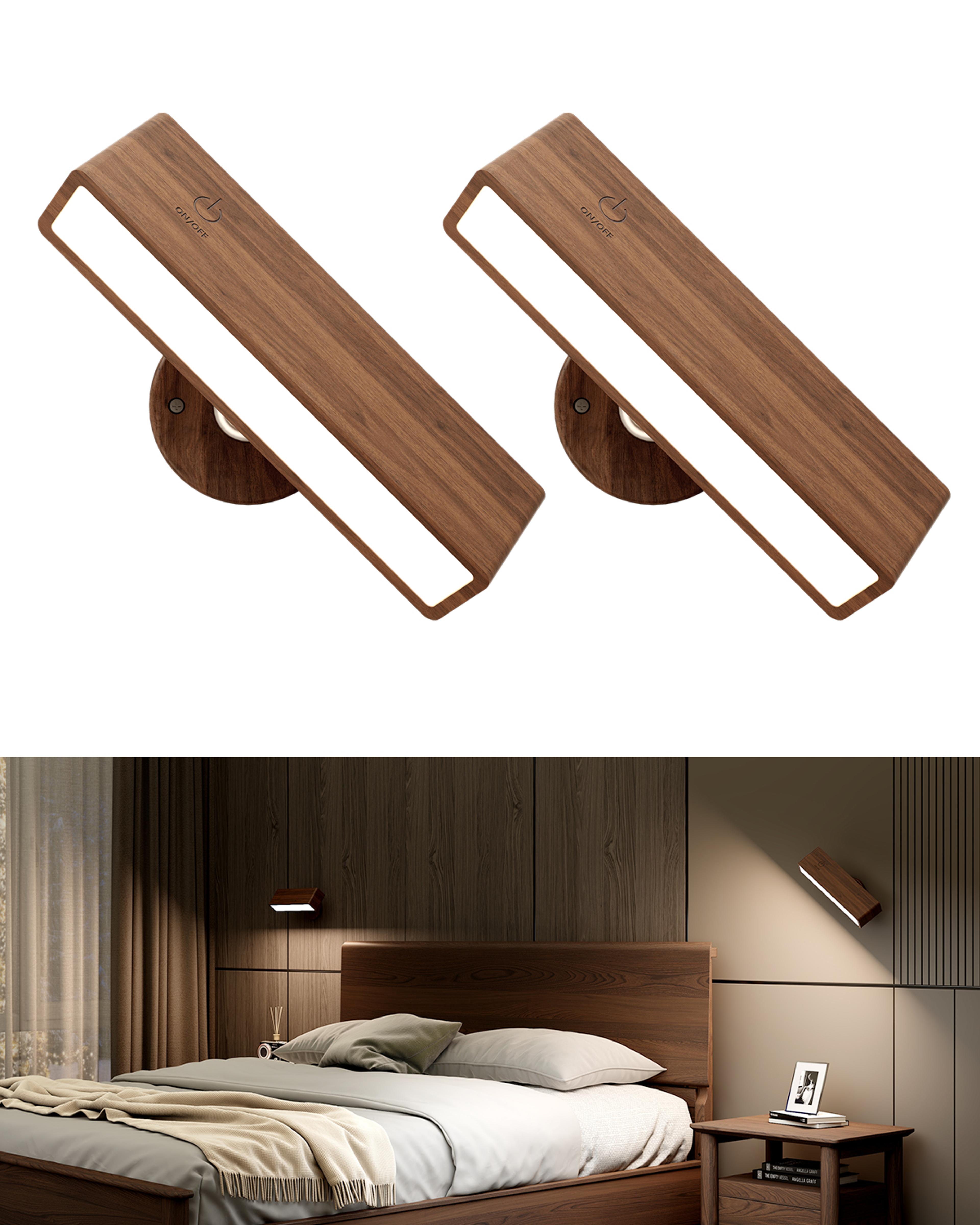 black walnut wireless led wall sconce dimmable battery powered bedside reading light