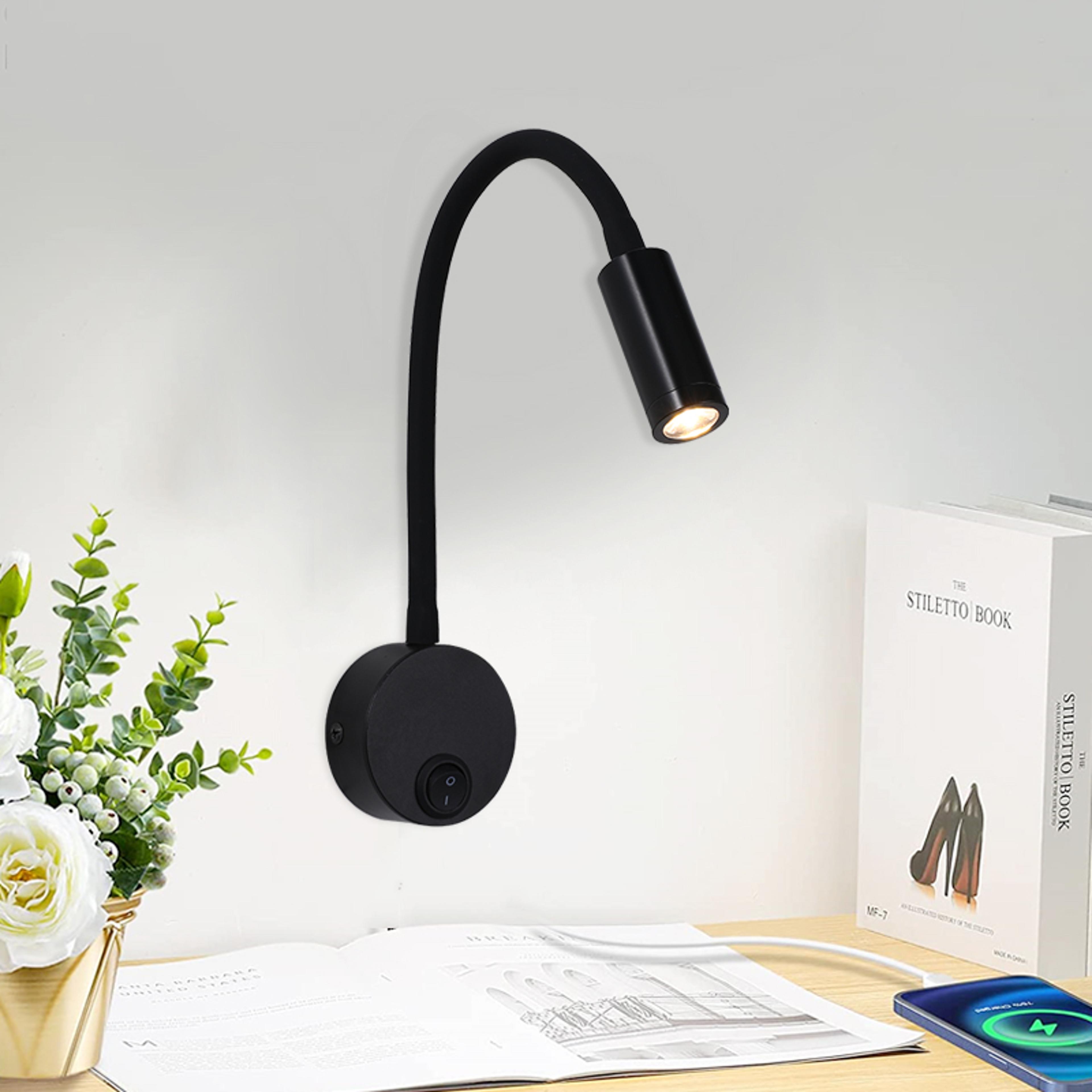 flexible led reading wall lamp with gooseneck adjustable bedside light and switch