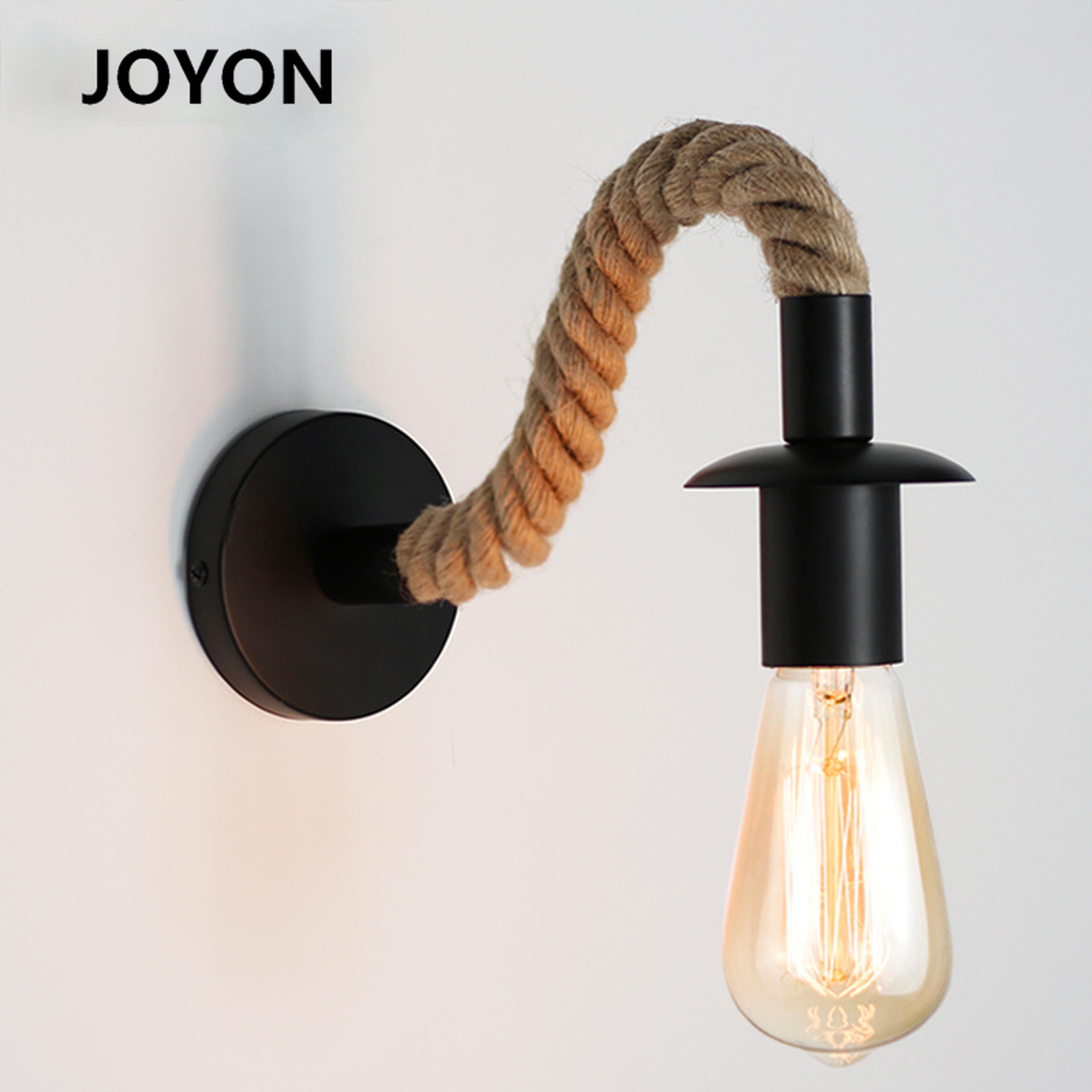vintage hemp rope lamp industrial wall light e27 rustic bedroom sconce