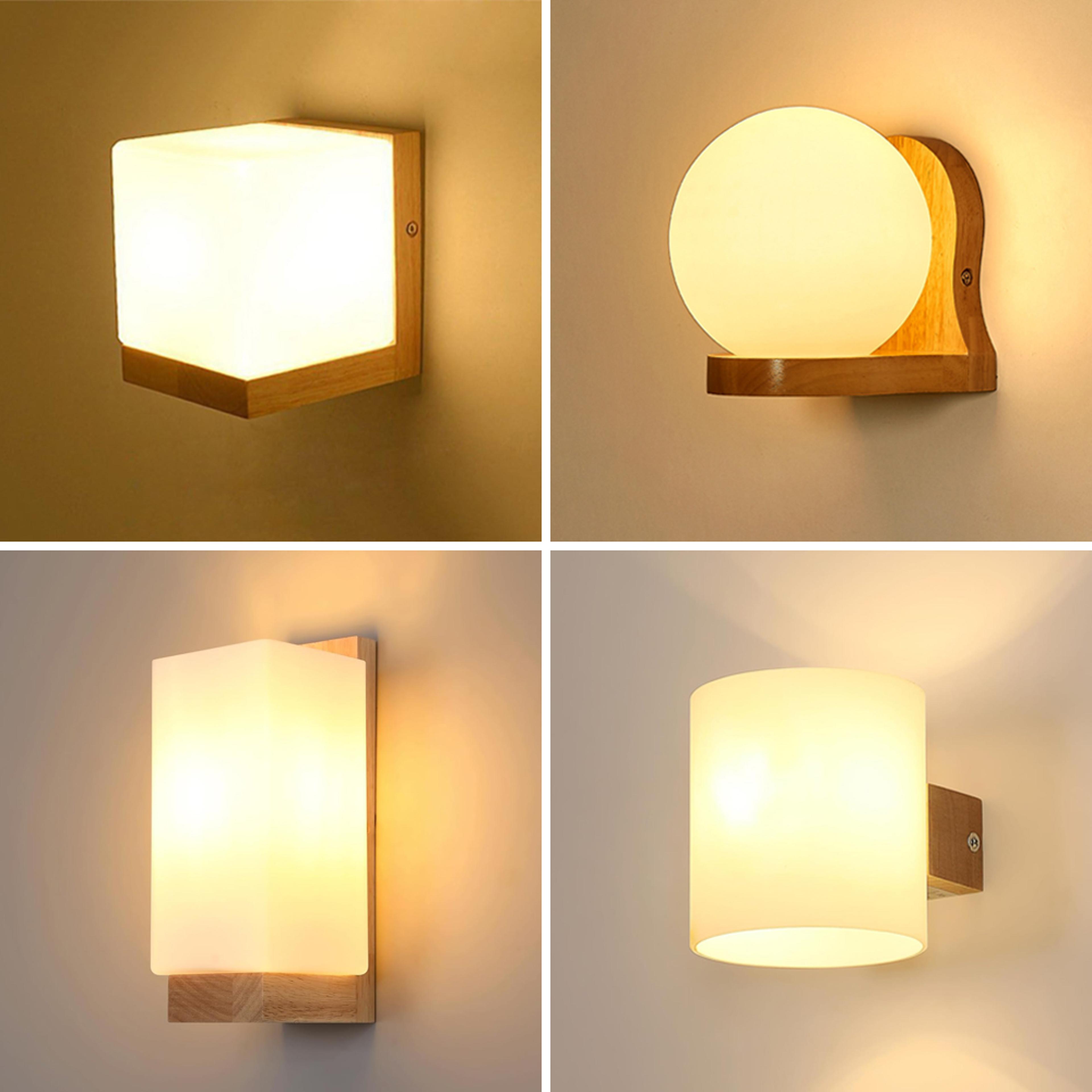 wooden nordic wall sconce modern led glass shade lamp for home decor