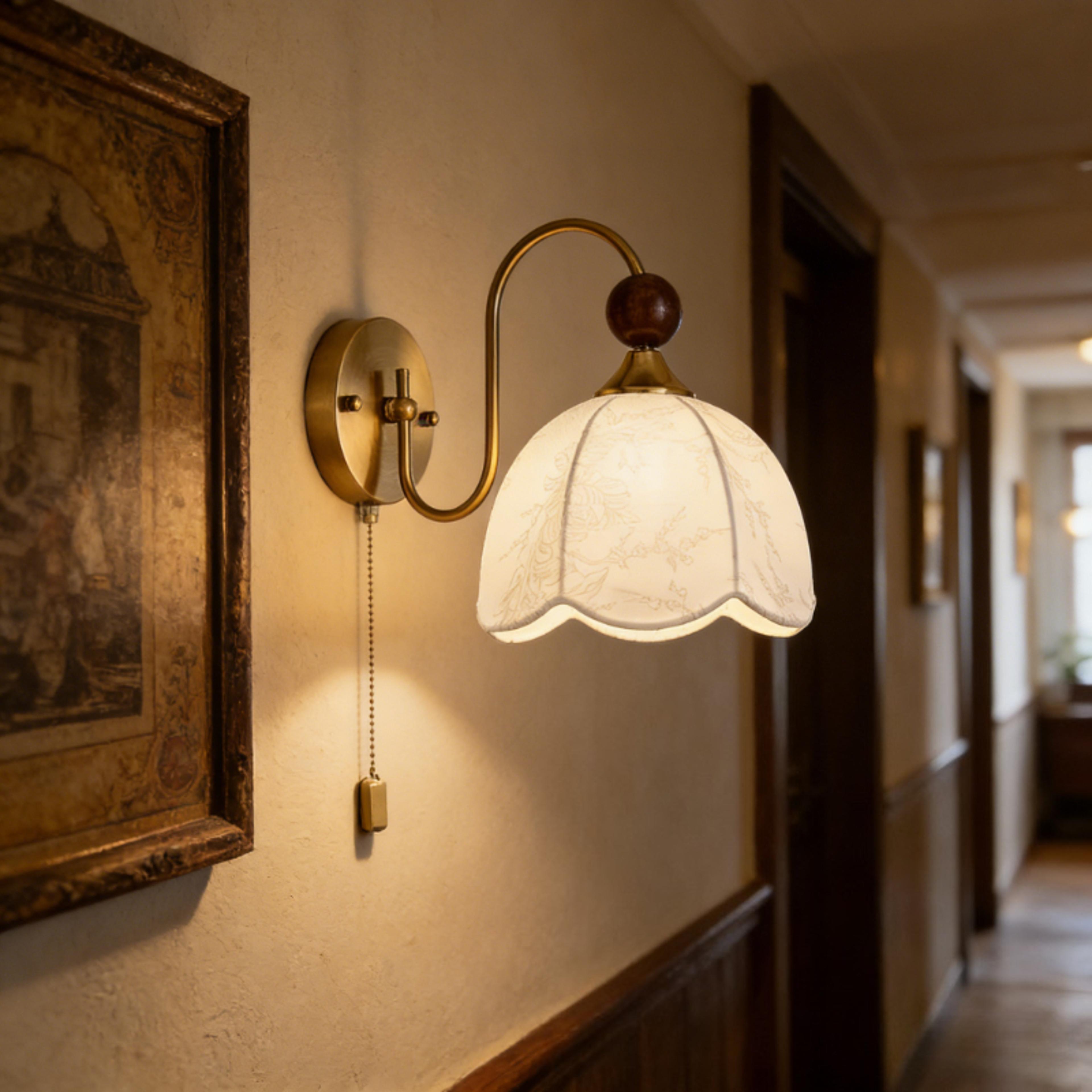 middle ancient southern style wall lamp vintage fabric walnut wood grain bedside reading light