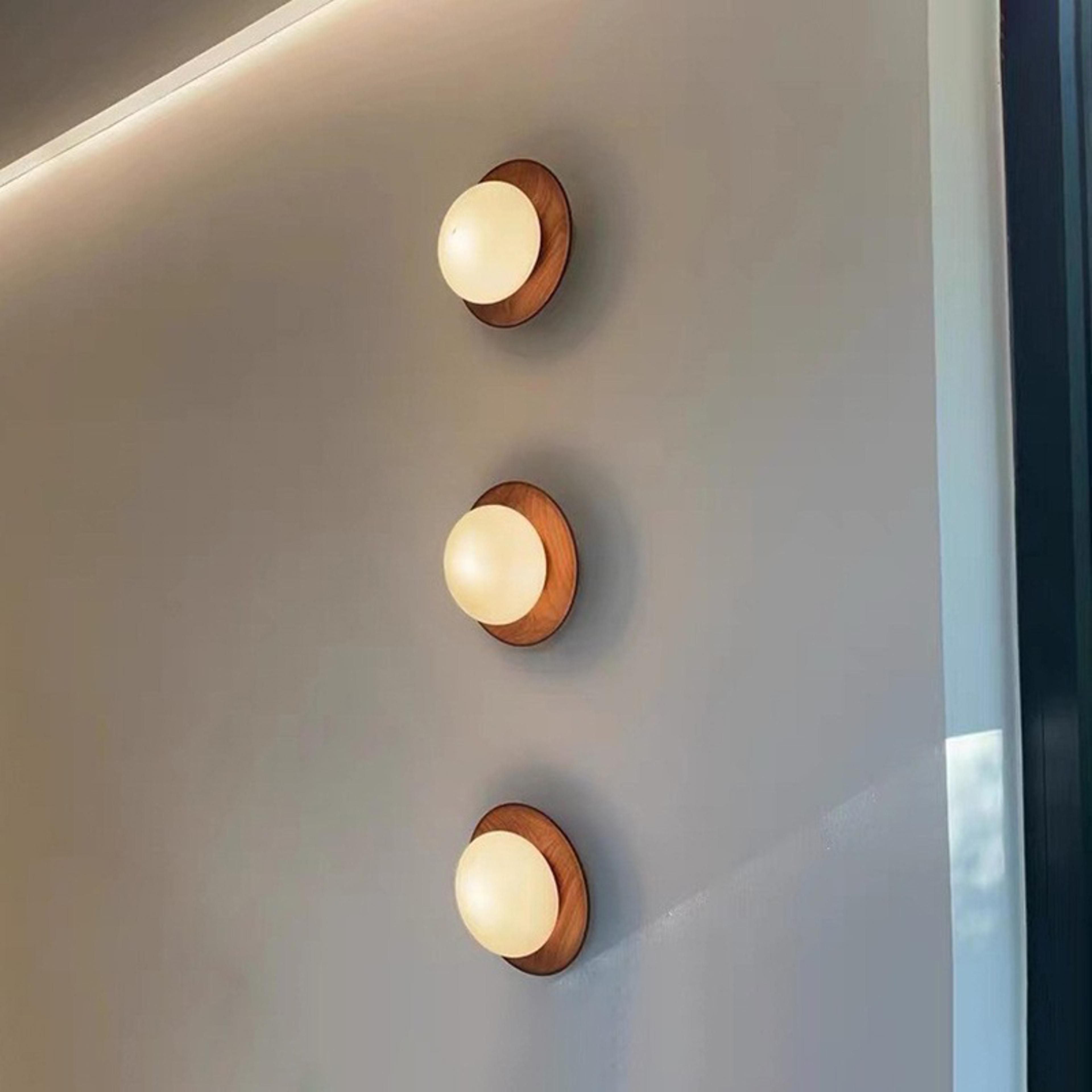 wabi sabi wooden wall lamp with milky glass shade for bedroom and hallway