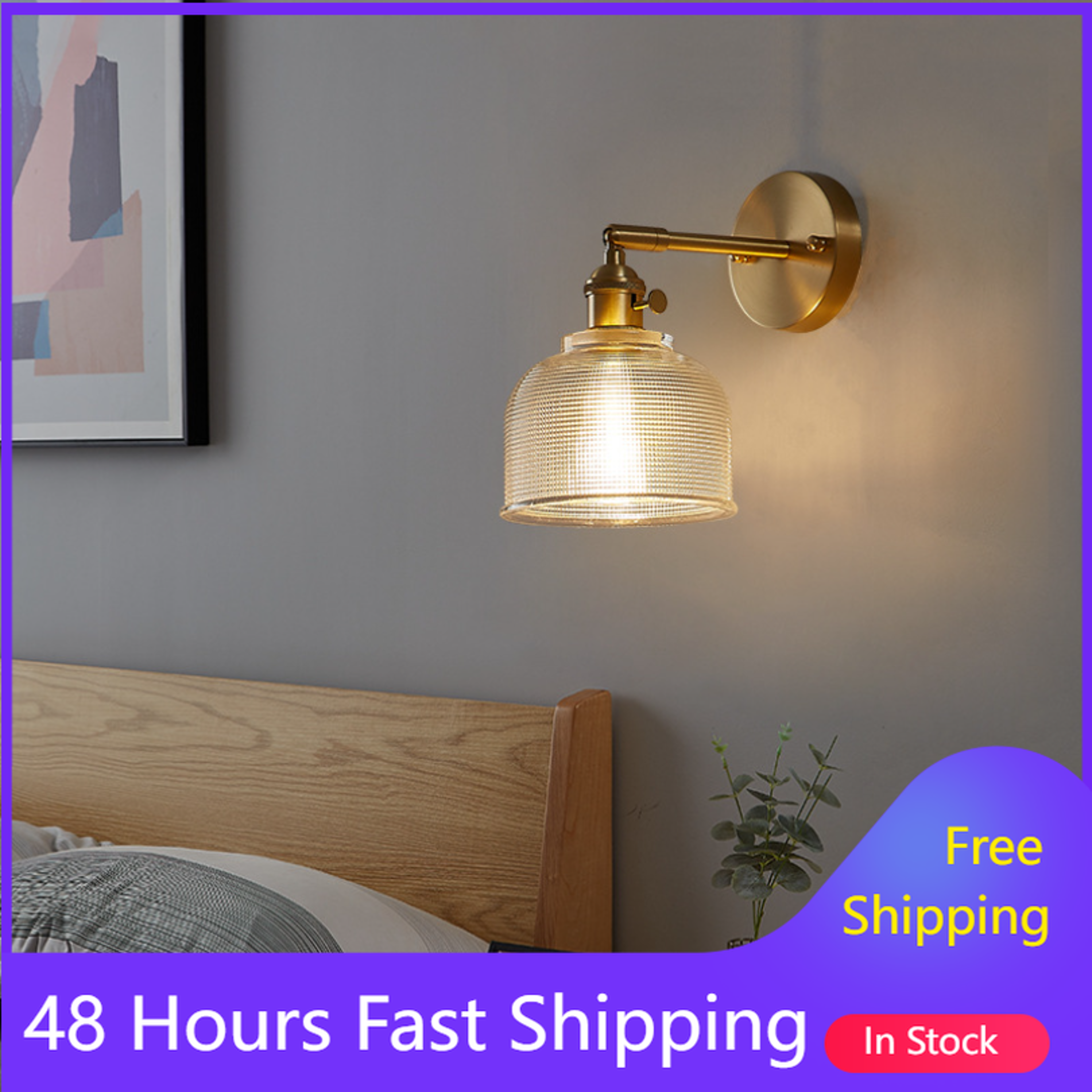 modern glass wall lamp vintage copper bedroom wall sconce light