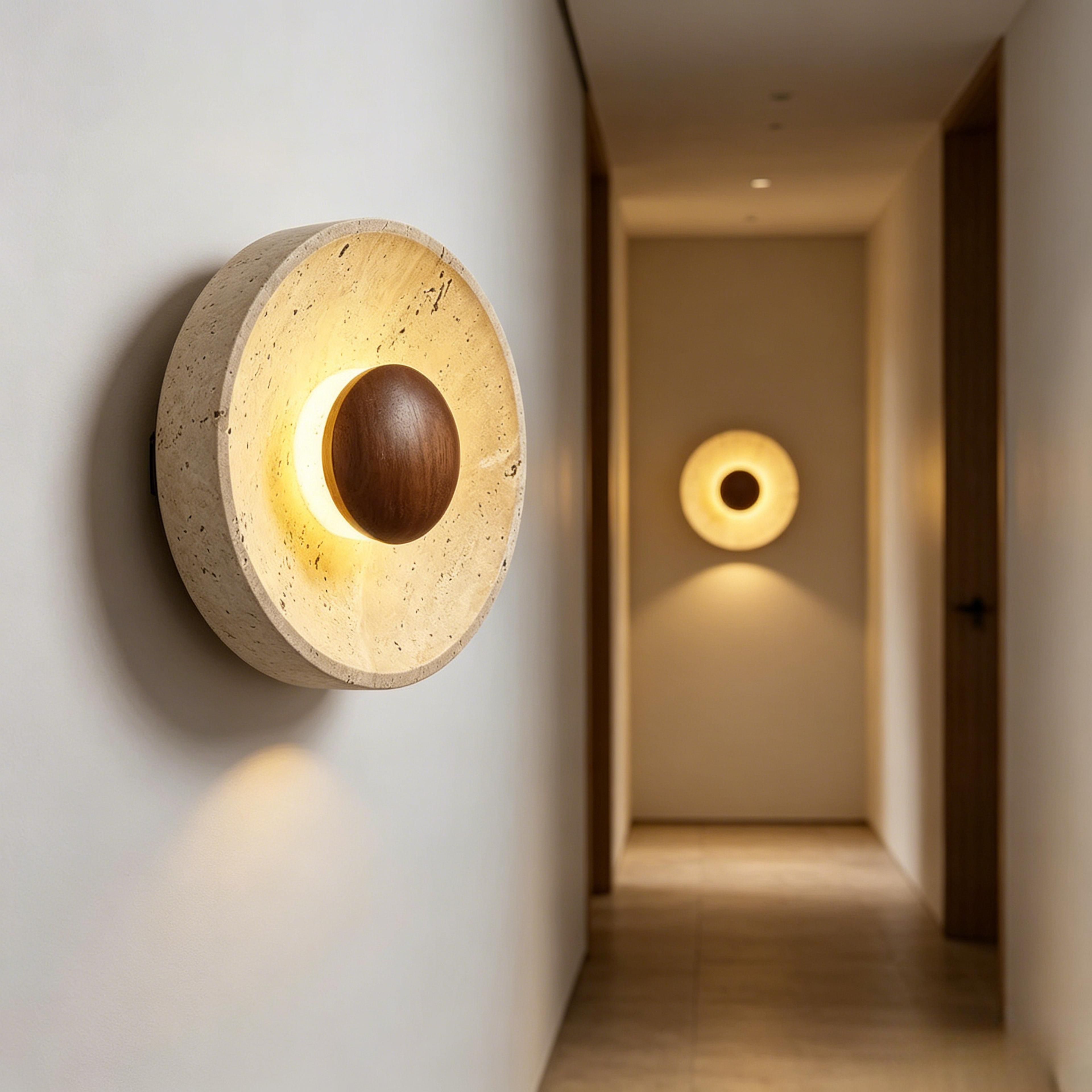wabi sabi natural stone led wall lamp wood decor for modern interiors