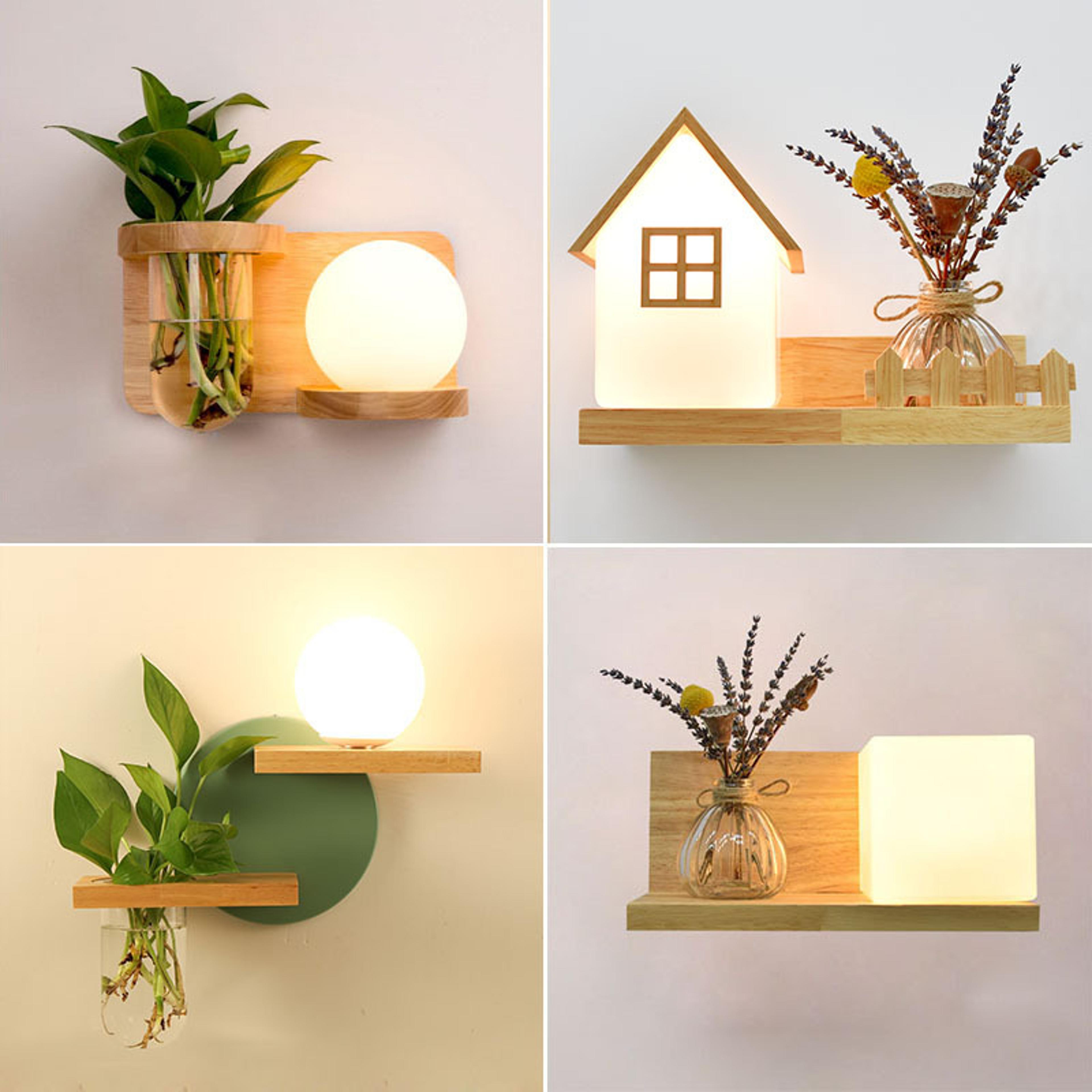 modern wooden plant wall lamp nordic led light for home decor