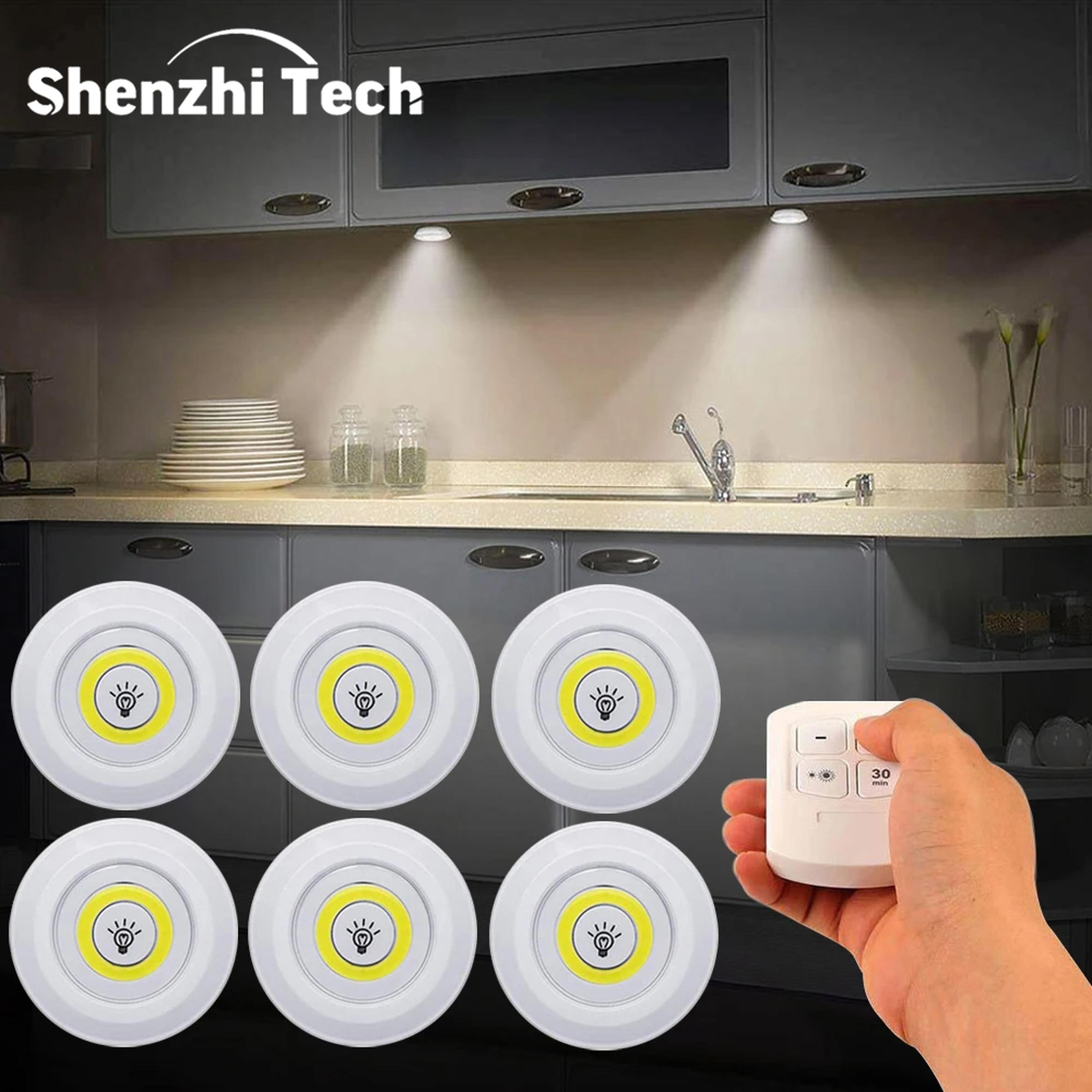wireless led tap light with remote control, dimmable battery operated closet & under cabinet light