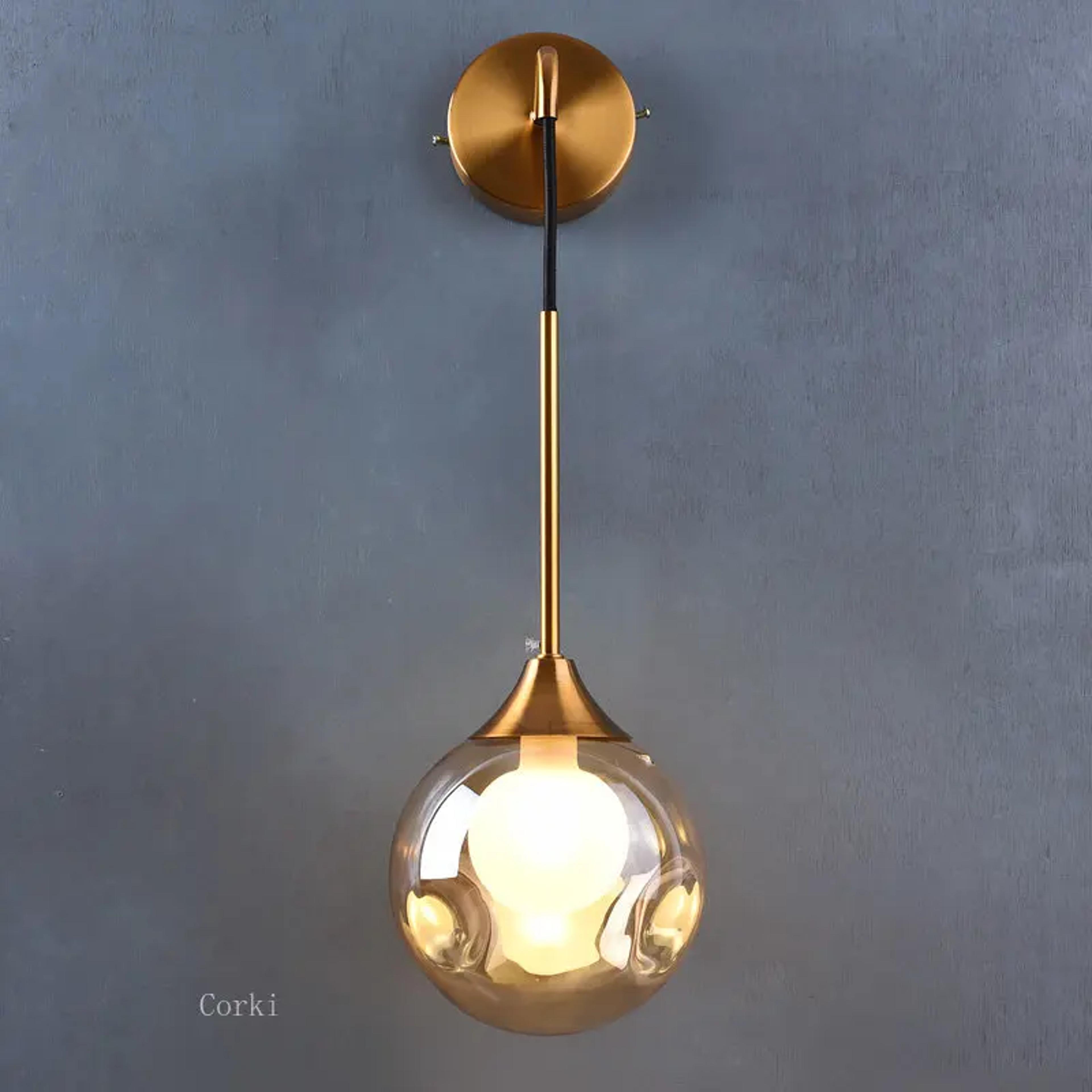 modern led wall lamp glass globe gold wall sconce for bedroom, living room & hallway